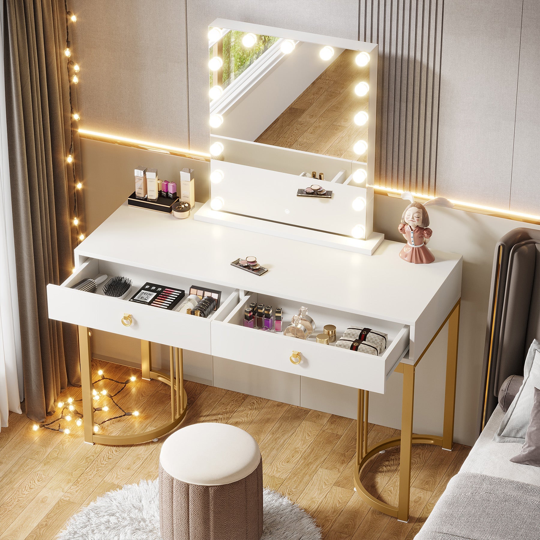 Modern Makeup Vanity with 2 Drawers, 47