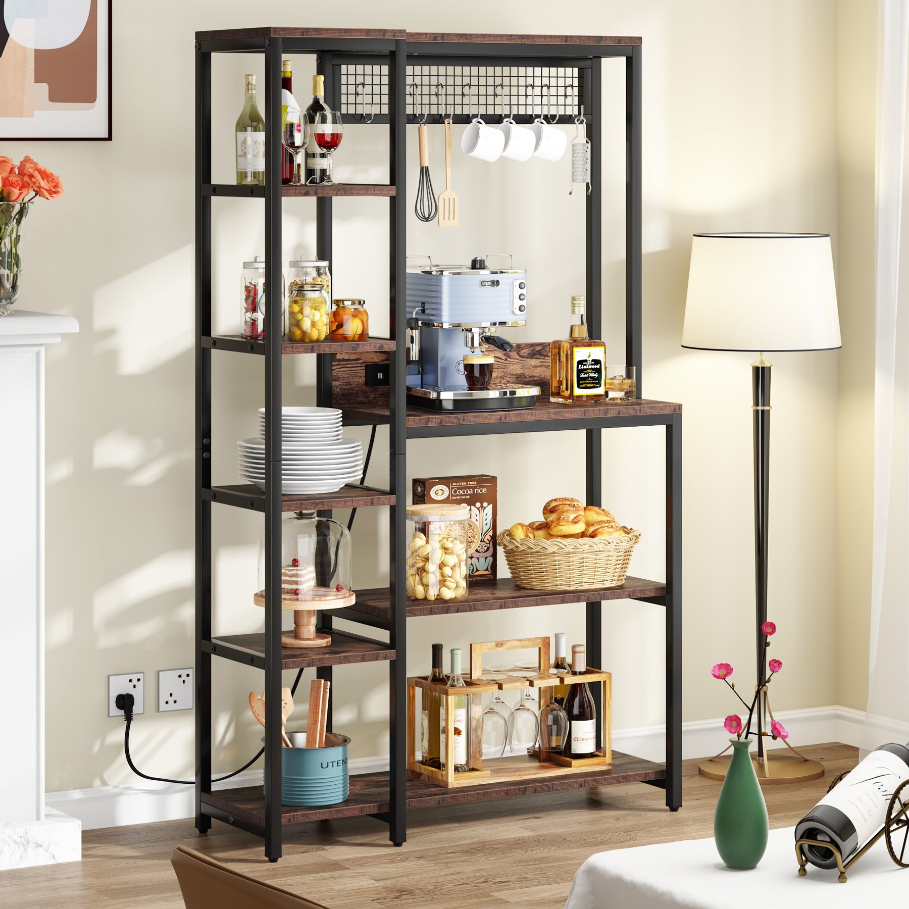 8-Tier Kitchen Baker's Rack with Power Outlets, Microwave Oven Stand