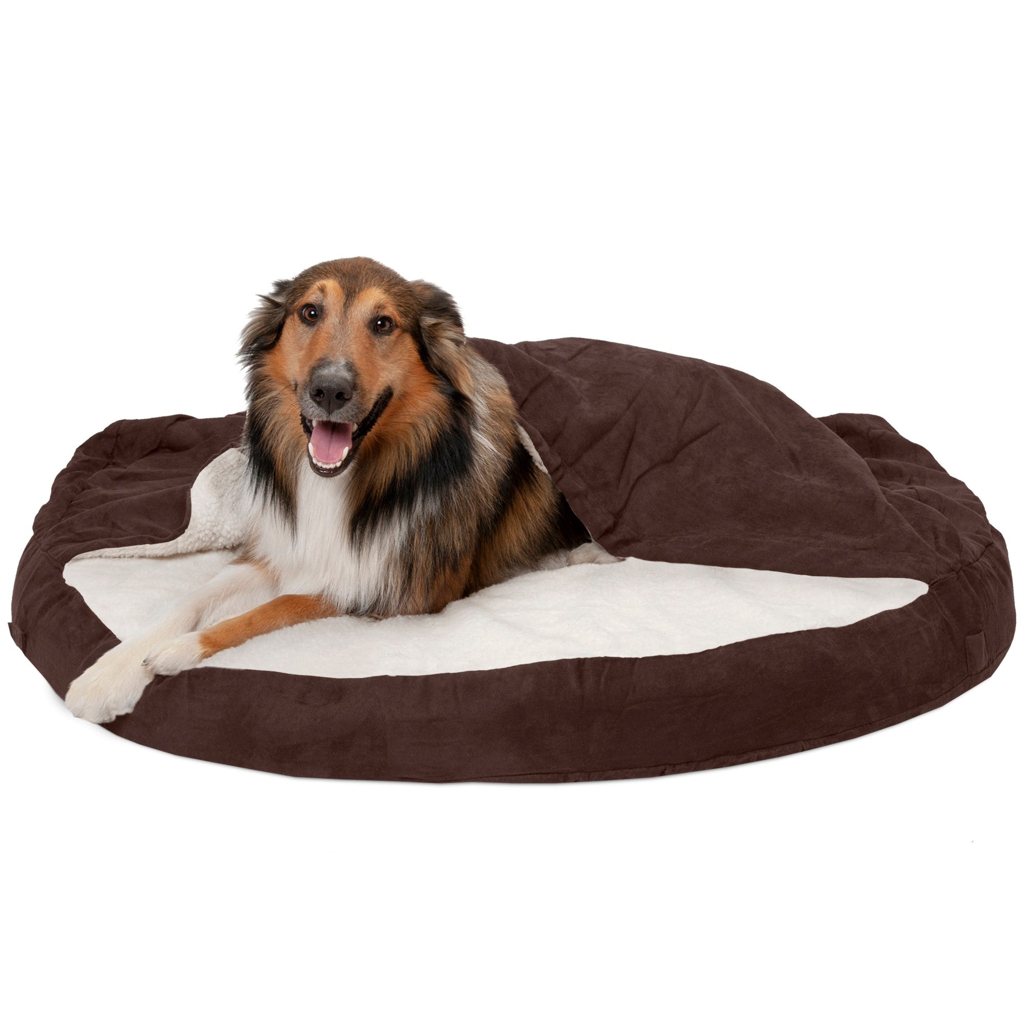 FurHaven | Cooling Gel Faux Sheepskin Snuggery Pet Bed for Dogs and Cats， Espresso， 44-Inch