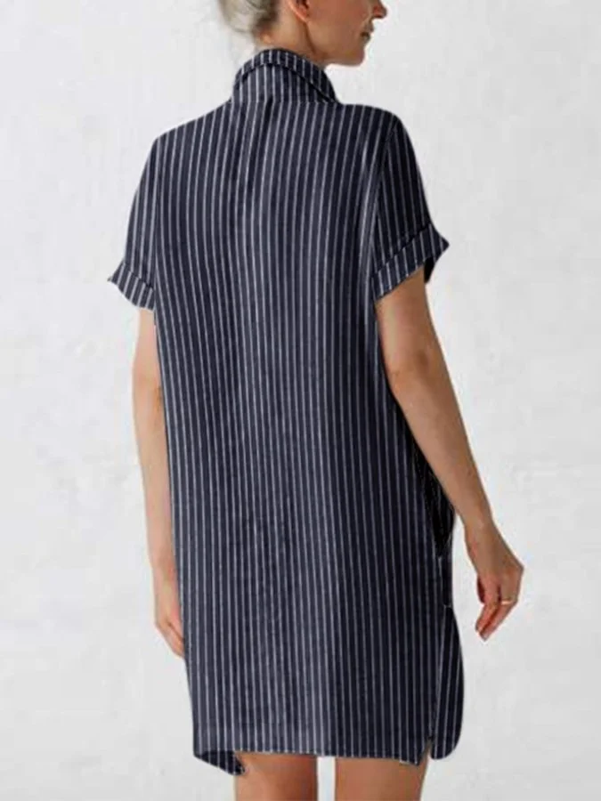 Women's Elegant Striped Cotton Shirt Dress