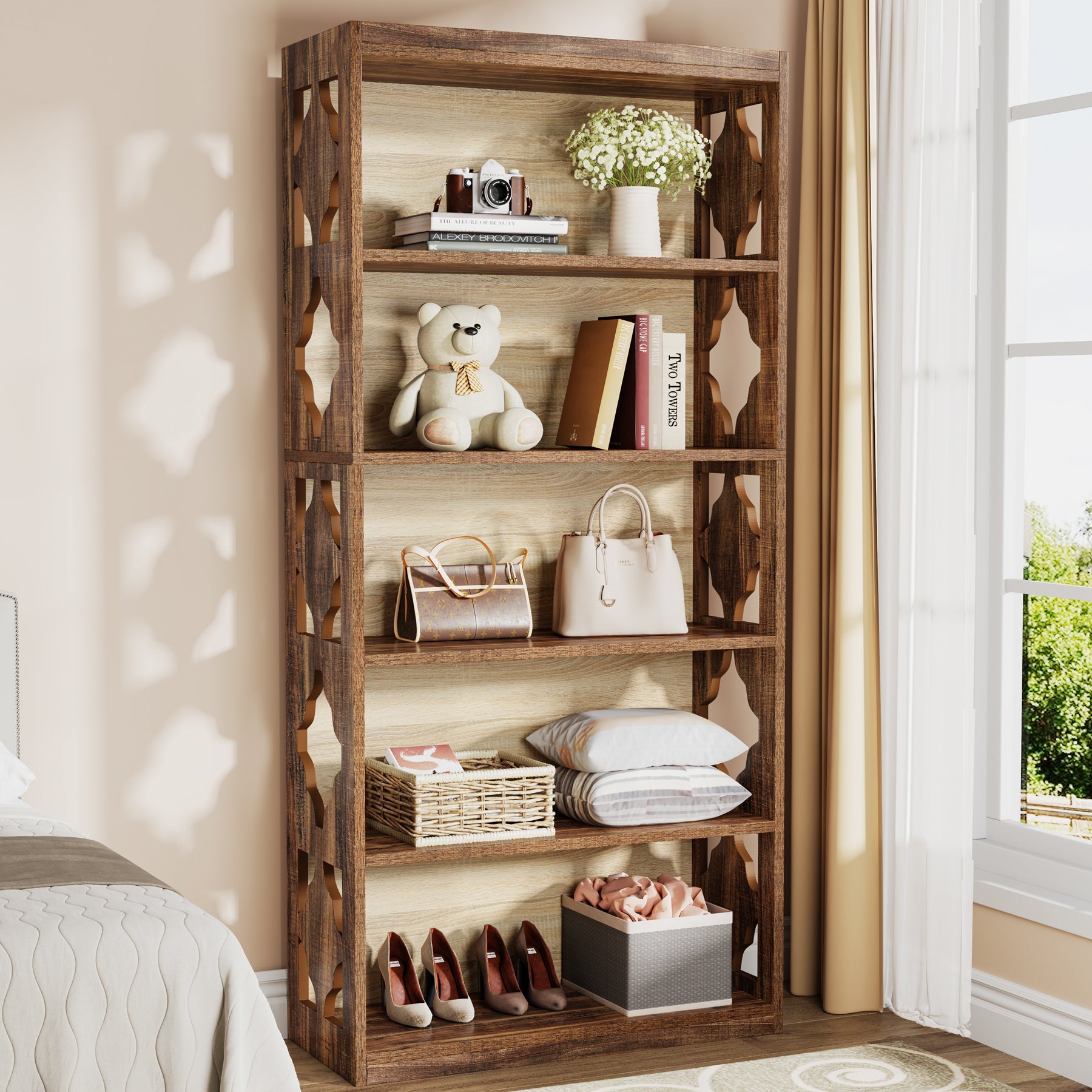 6-Tier Bookshelf, 70-Inch Wood Bookcase with Storage Shelves