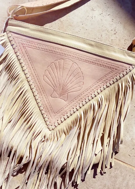 Sea Siren Leather Tassel Bag - Cream/Pastel Pink