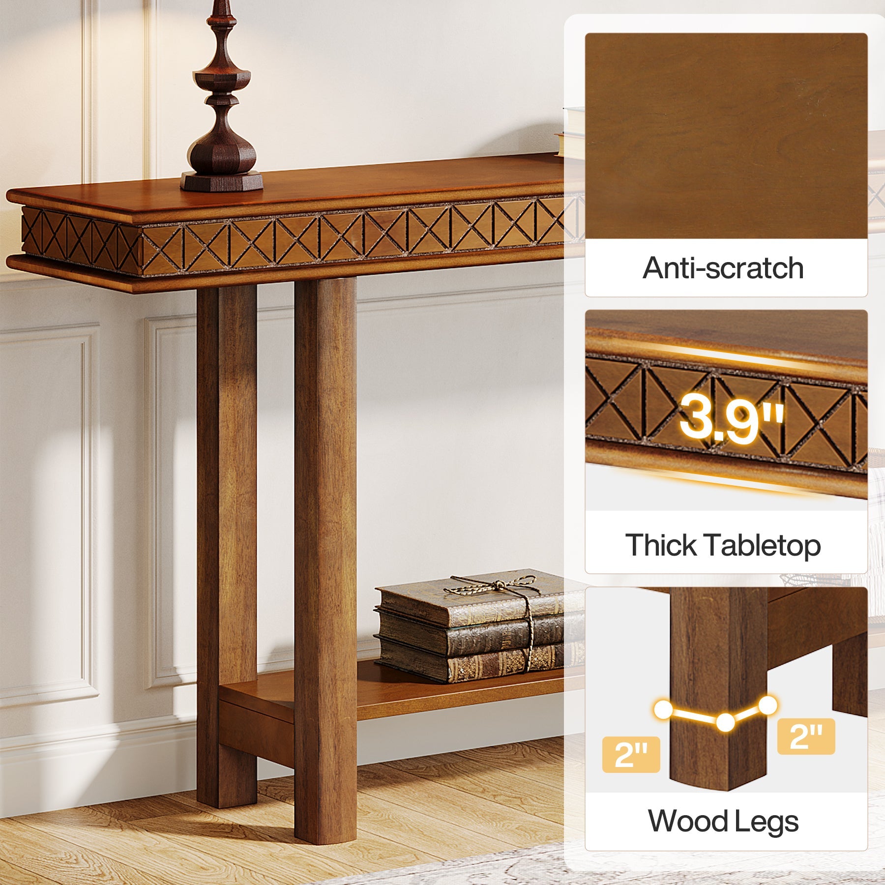 70.9-Inch Console Table, Wood 2-Tier Sofa Table Long Entryway Accent Table