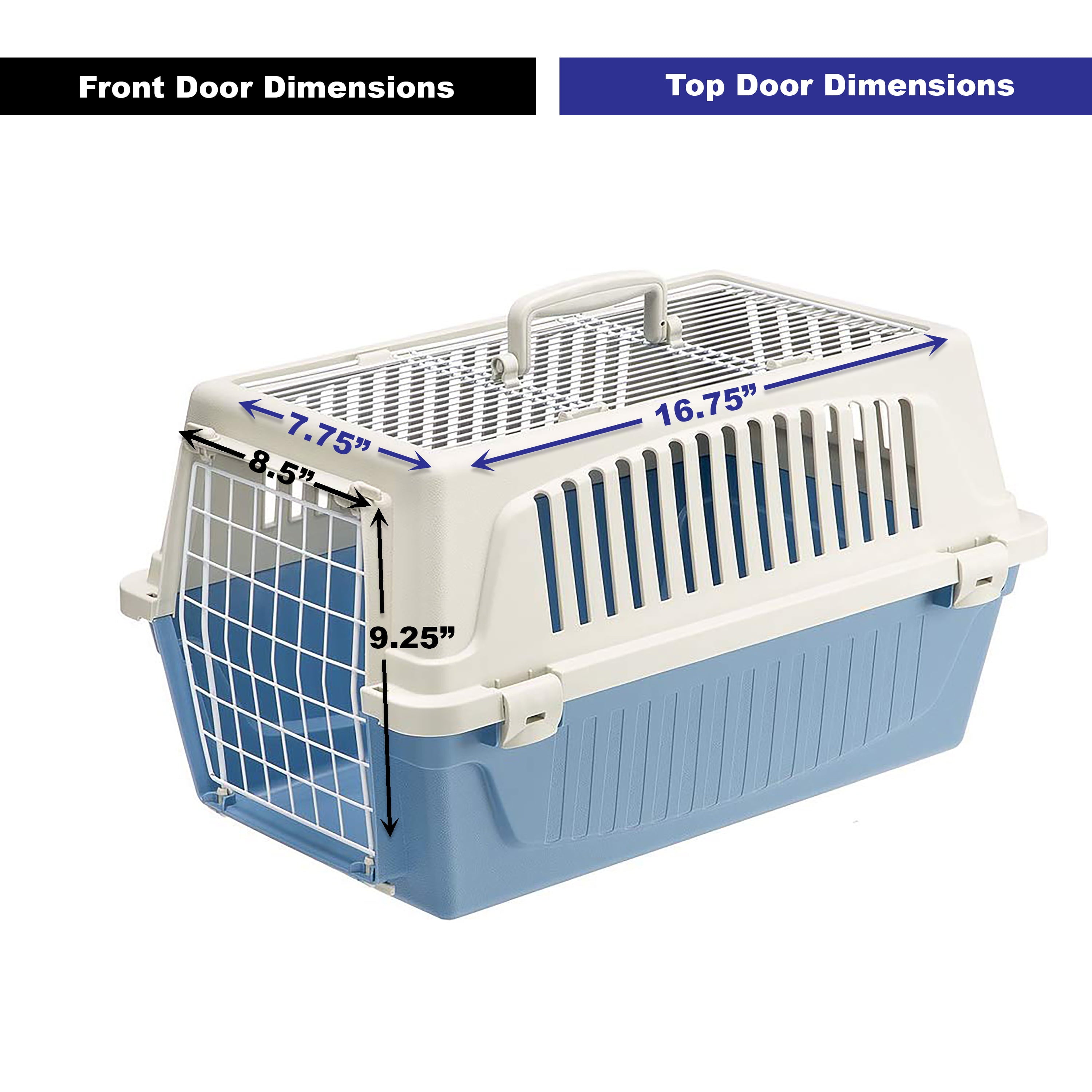 ATLAS Two Door Top Load Plastic Kennel and Pet Carrier， Blue 22-Inch