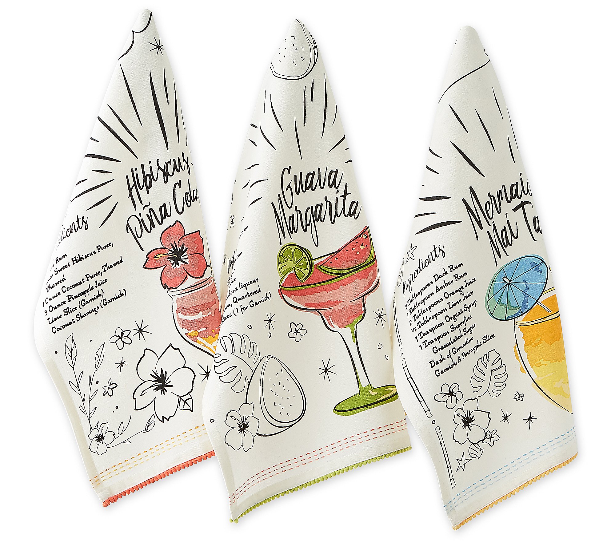 Design Imports Set of 3 Tropical Sips Recipe Kitchen Towels