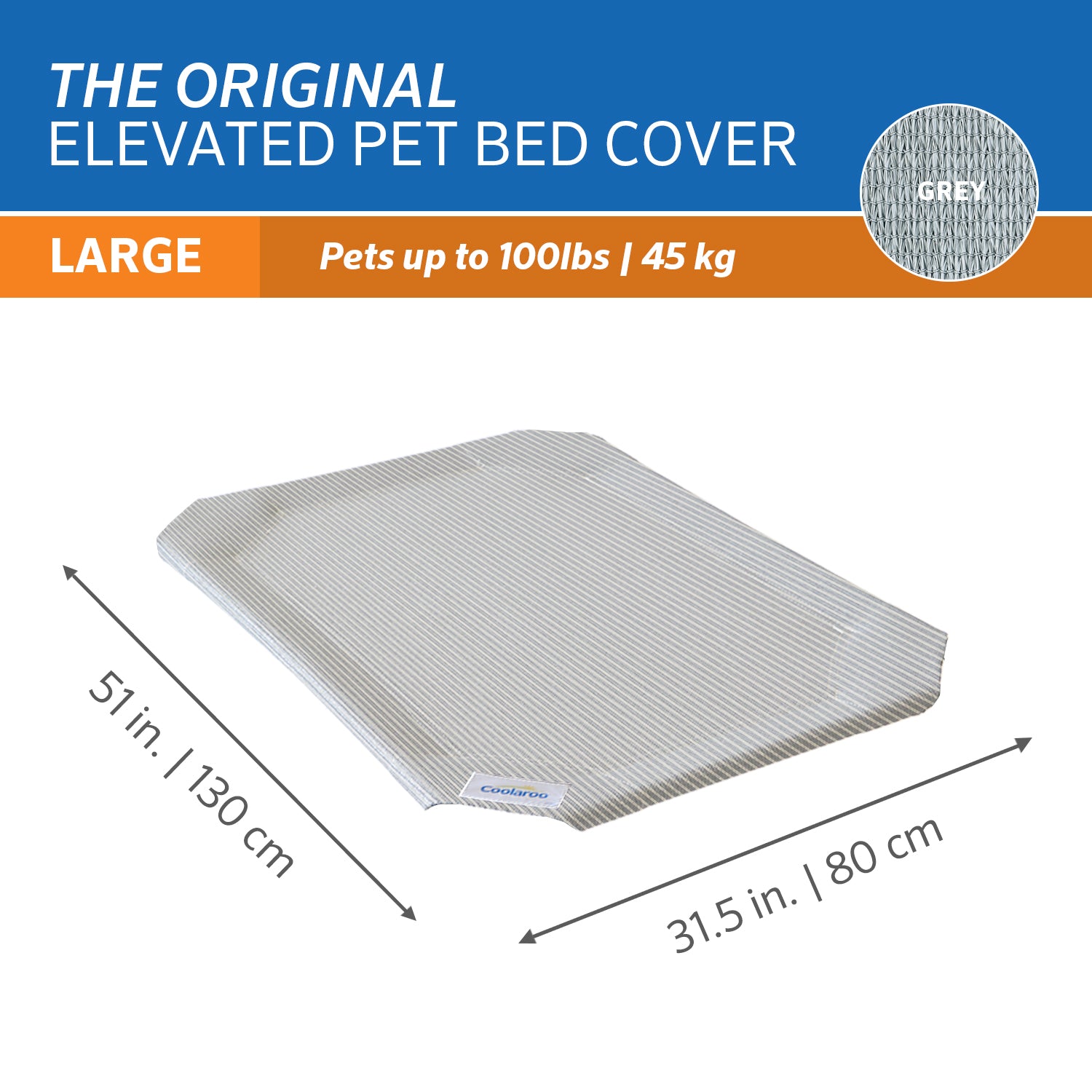 The Original Coolaroo Elevated Pet Dog Bed Replacement Cover， Large， Gray