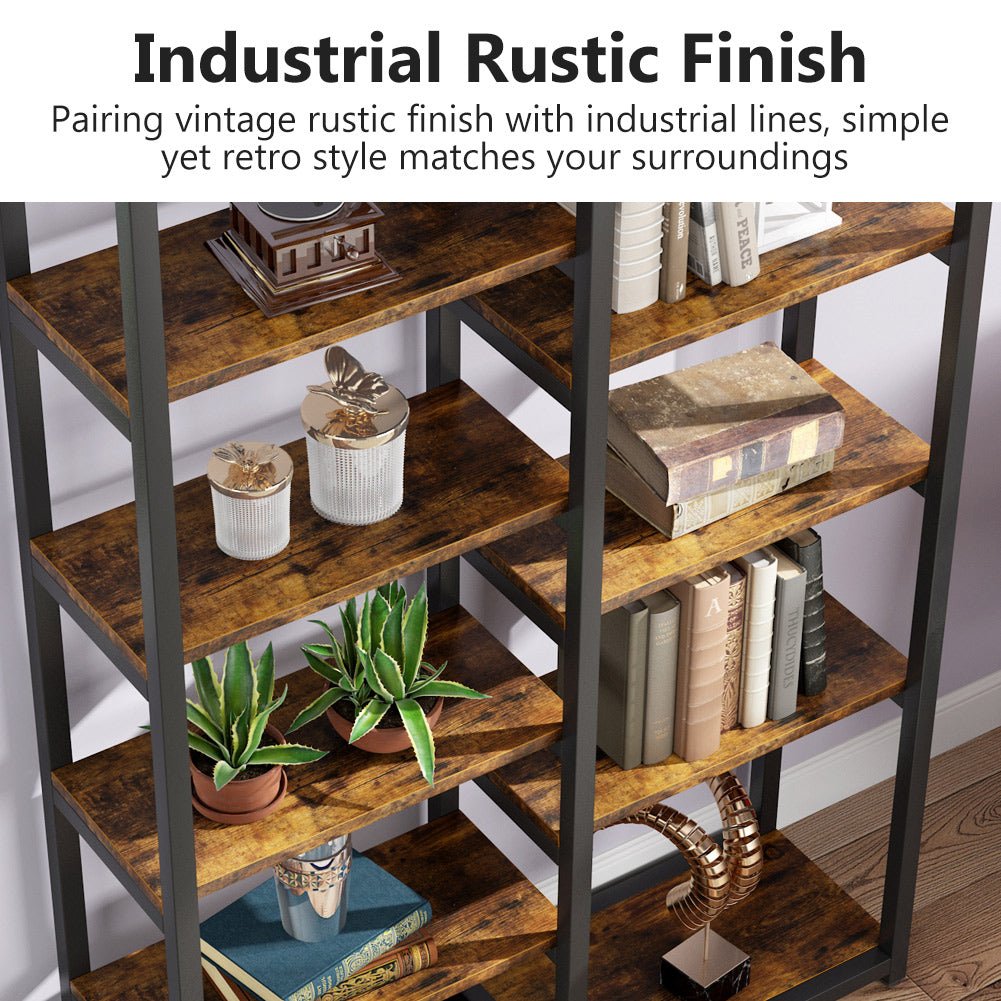 Industrial Bookshelf Bookcase, 10-Open Shelf Etagere Bookcase