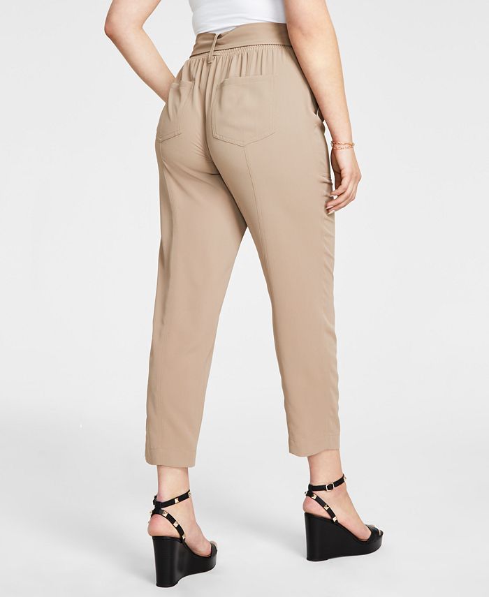 Petite Tie-Waist High-Rise Tapered-Leg Pants， Created for Macy's