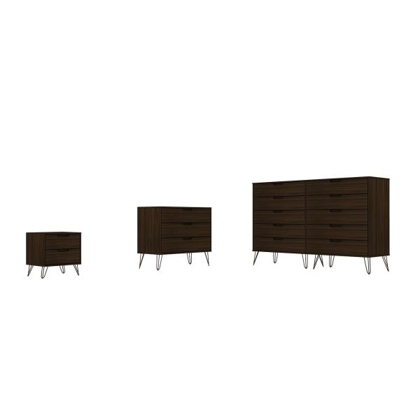 Rockefeller 3 Piece Bedroom Set Tall Wide 10-Drawer Dresser， Standard 3- Drawer Dresser and 2-Drawer Nightstand in Brown