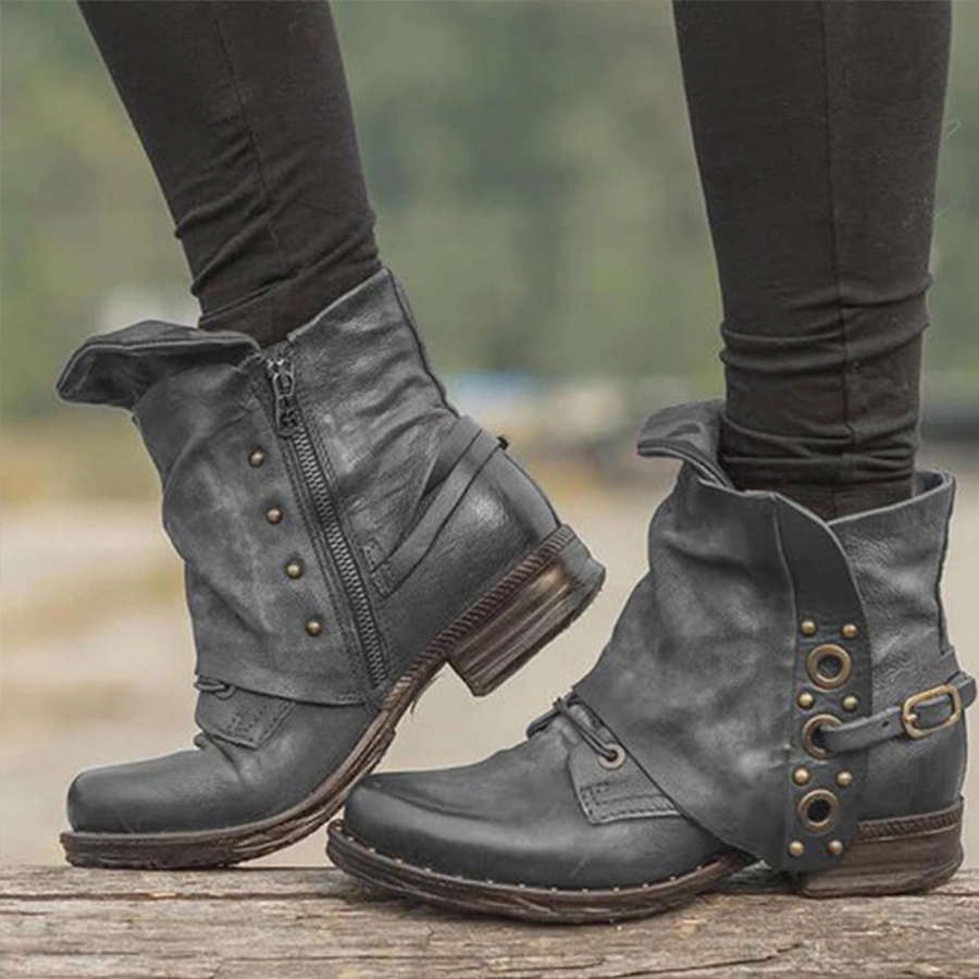 Plain Round Toe Date Outdoor Flat Boots