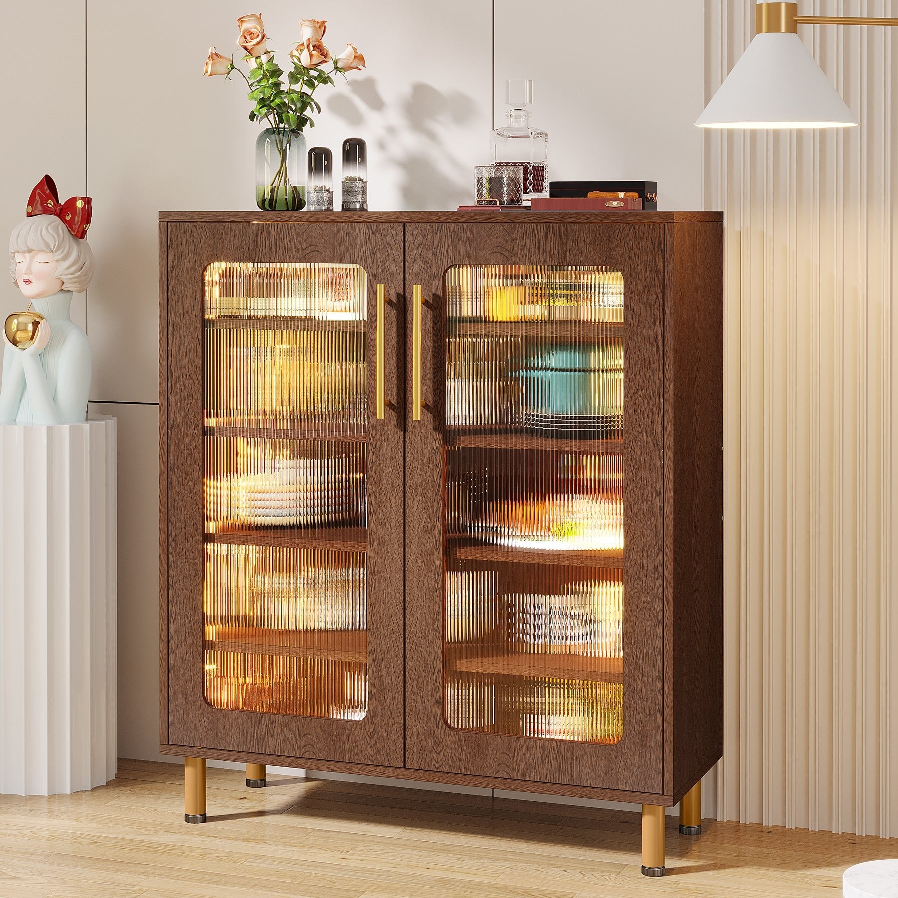 Modern Sideboard Buffet Storage Cabinet with LED Light & Acrylic Doors