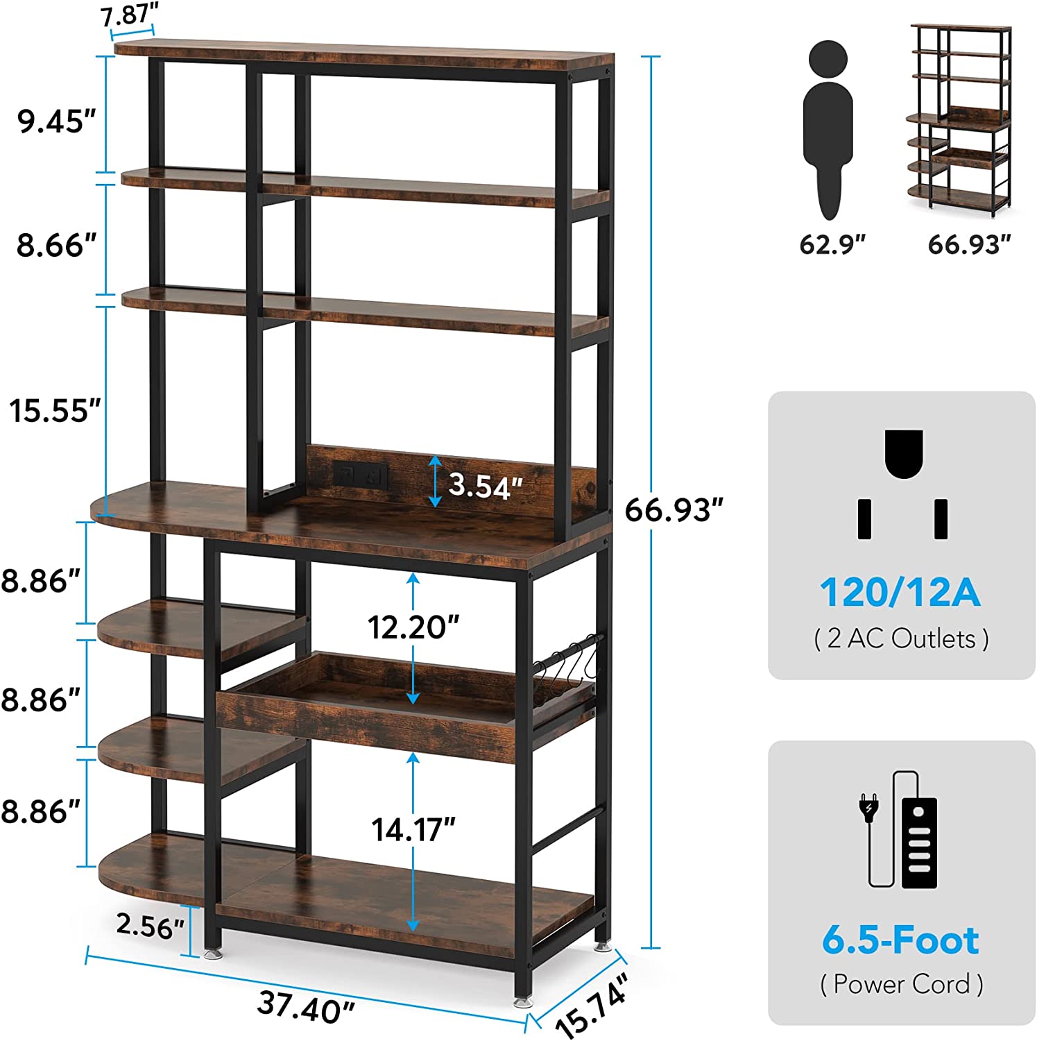 10-Tier Kitchen Bakers Rack with Power Outlets & Pull-Out Drawer