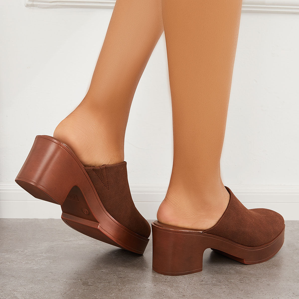 Closed Toe Mules Boots Slip on Chunky Heeled Slide Boots