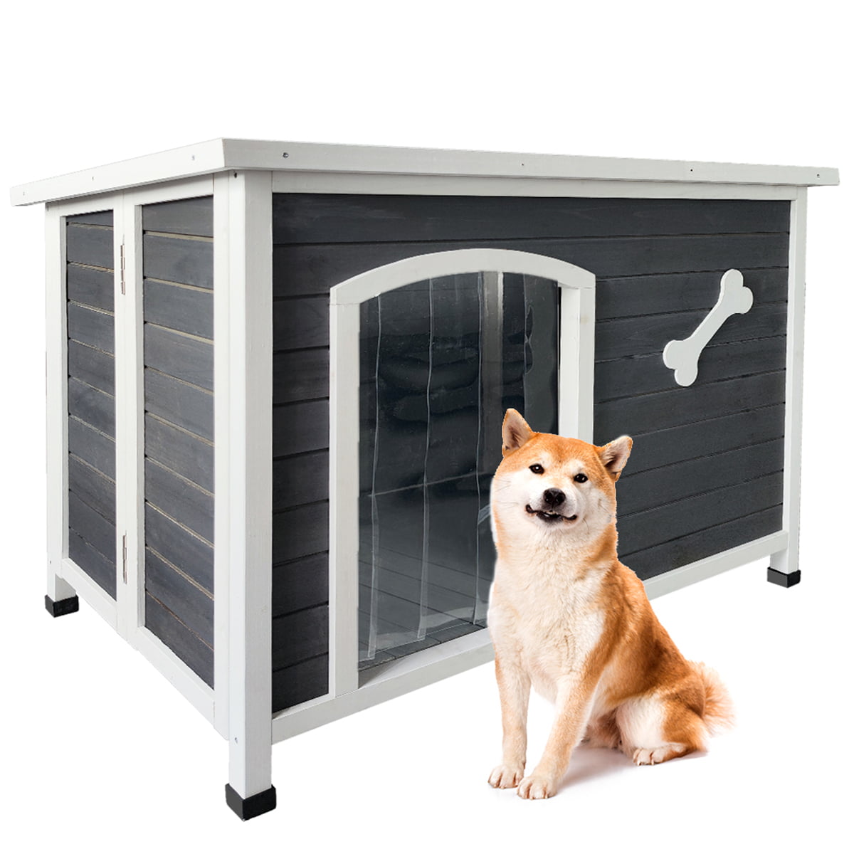 ZPL 38 Inch Wooden Dog House Outdoor Indoor Pet Kennel for Winter w/ Anti Chewing Frame and Raised Feet， Weatherproof Hut for Small Medium Large Dogs