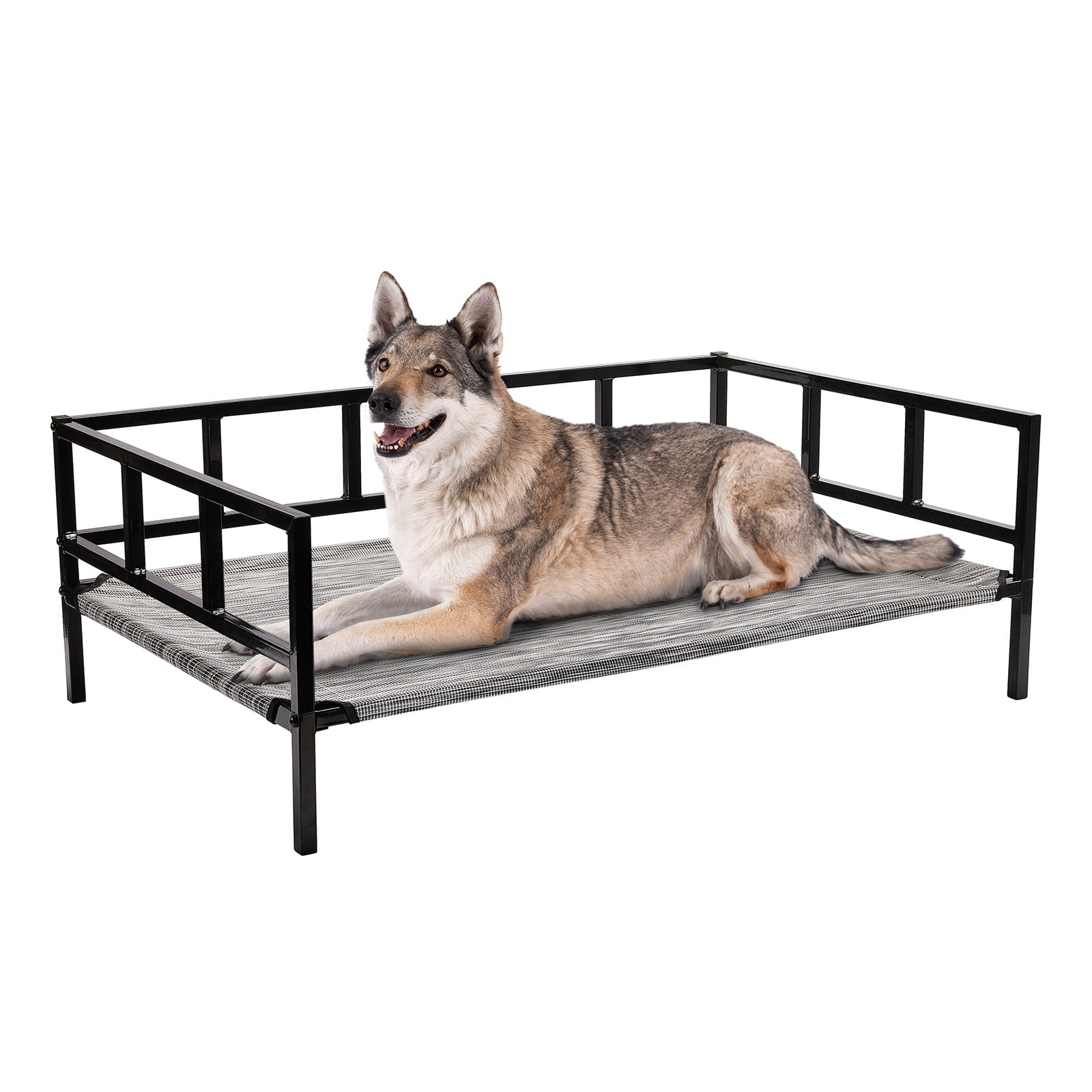 Veehoo Metal Elevated Dog Bed， Cooling Raised Pet Cot with Washable Mesh， Large， Black Silver