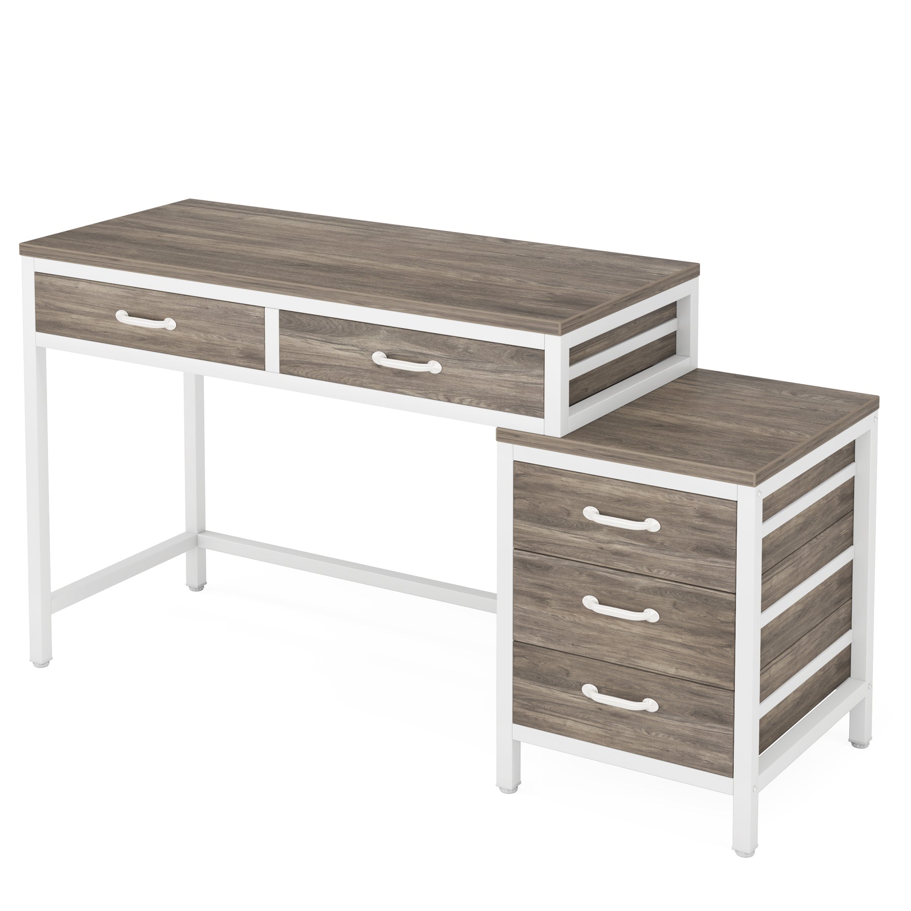 5-Drawer Computer Desk, Study Writing Table with Reversible Drawer Cabinet