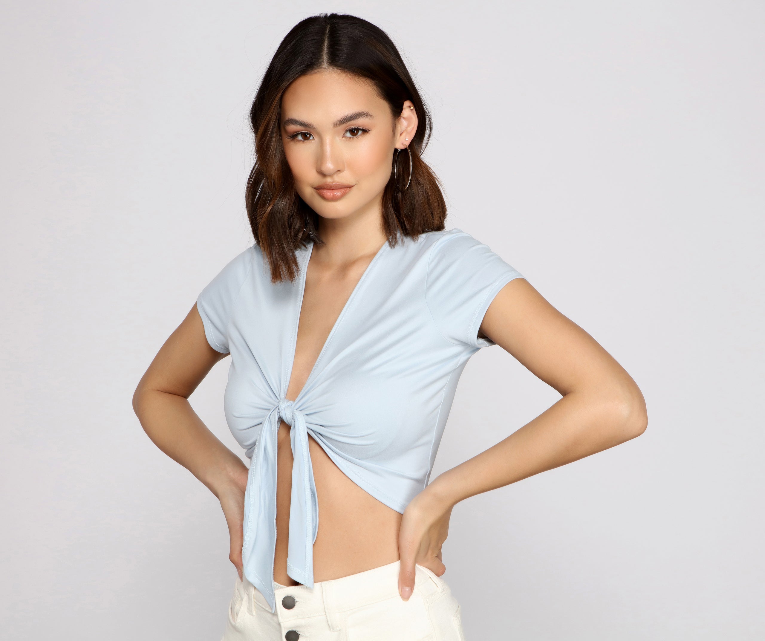 The Classic Brushed Knit Tie Front Top