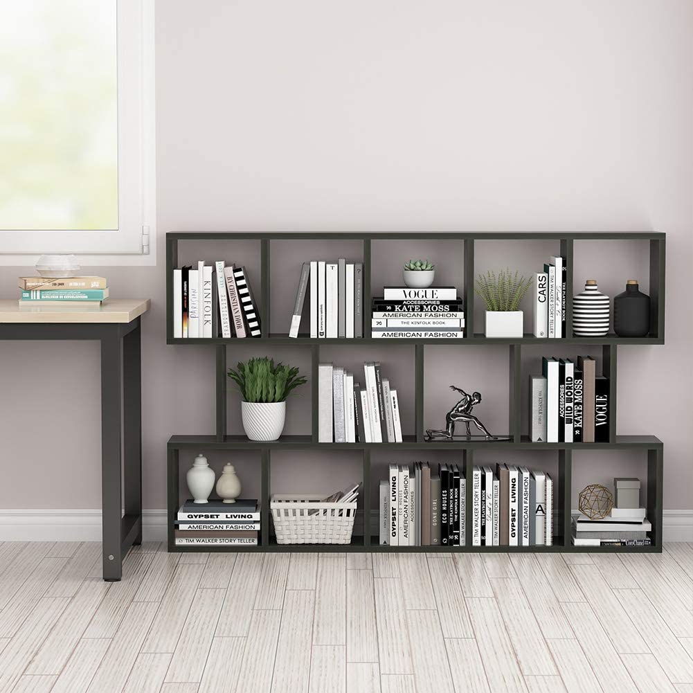 Modern Bookcase, 5-Shelf Storage Organizer with 14-Cube Display Bookshelf