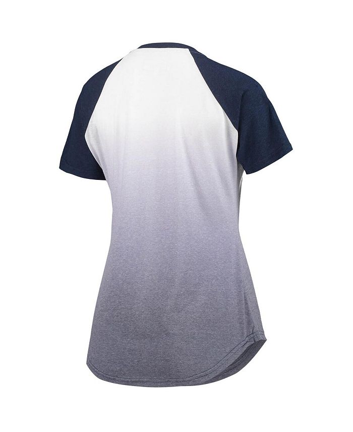 Women's Navy and White Cleveland Indians Shortstop Ombre Raglan V-Neck T-shirt