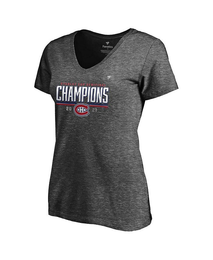 Women's Branded Heathered Charcoal Montreal Canadiens 2021 Stanley Cup Semifinal Champions Plus Size Locker Room V-Neck T-shirt