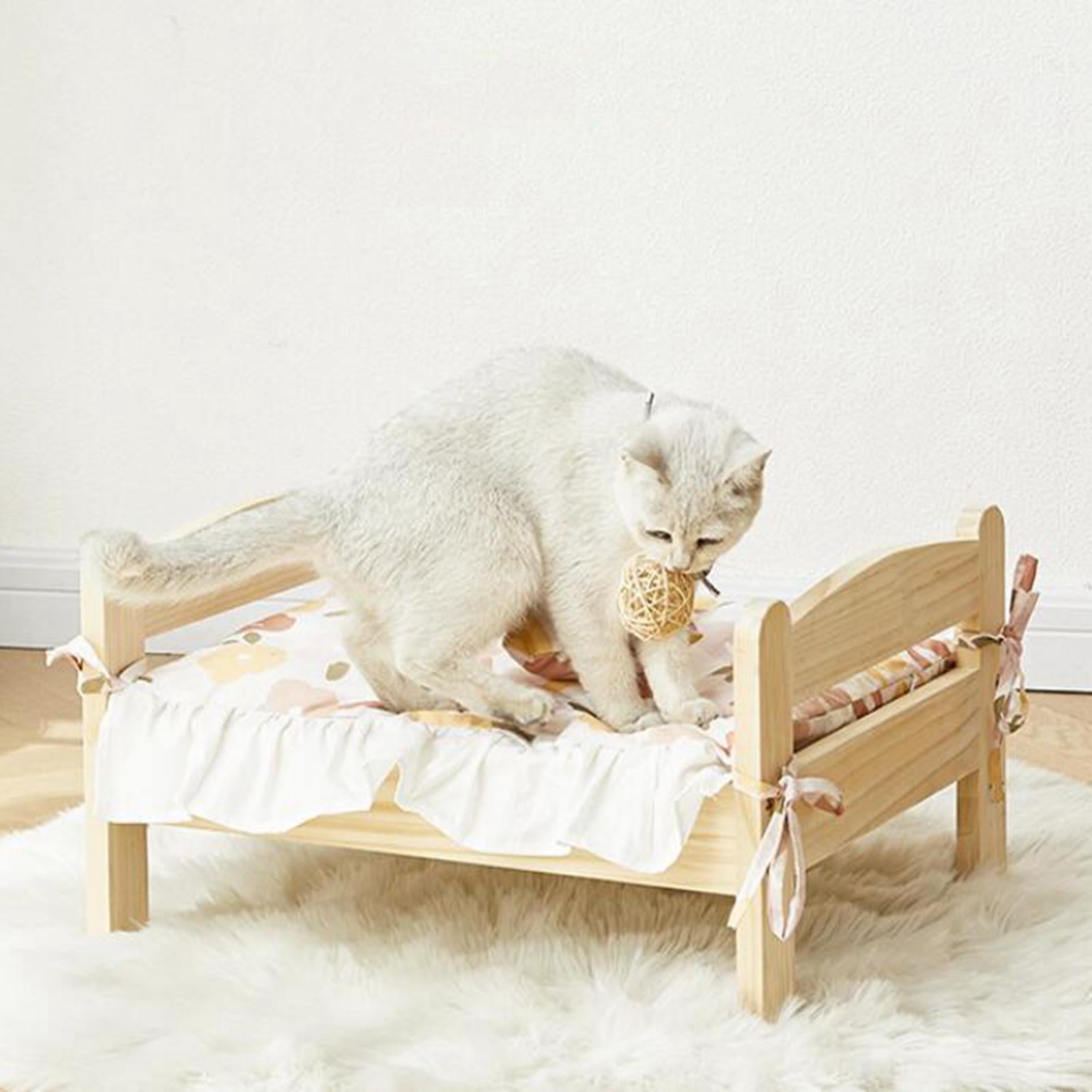 Pet Cat Bed， Small Dog Bed Puppy Kennel Kitten House Wood Winter Elevated Pet Bed Cat Furniture for Indoors and Outdoors Pets Supplies
