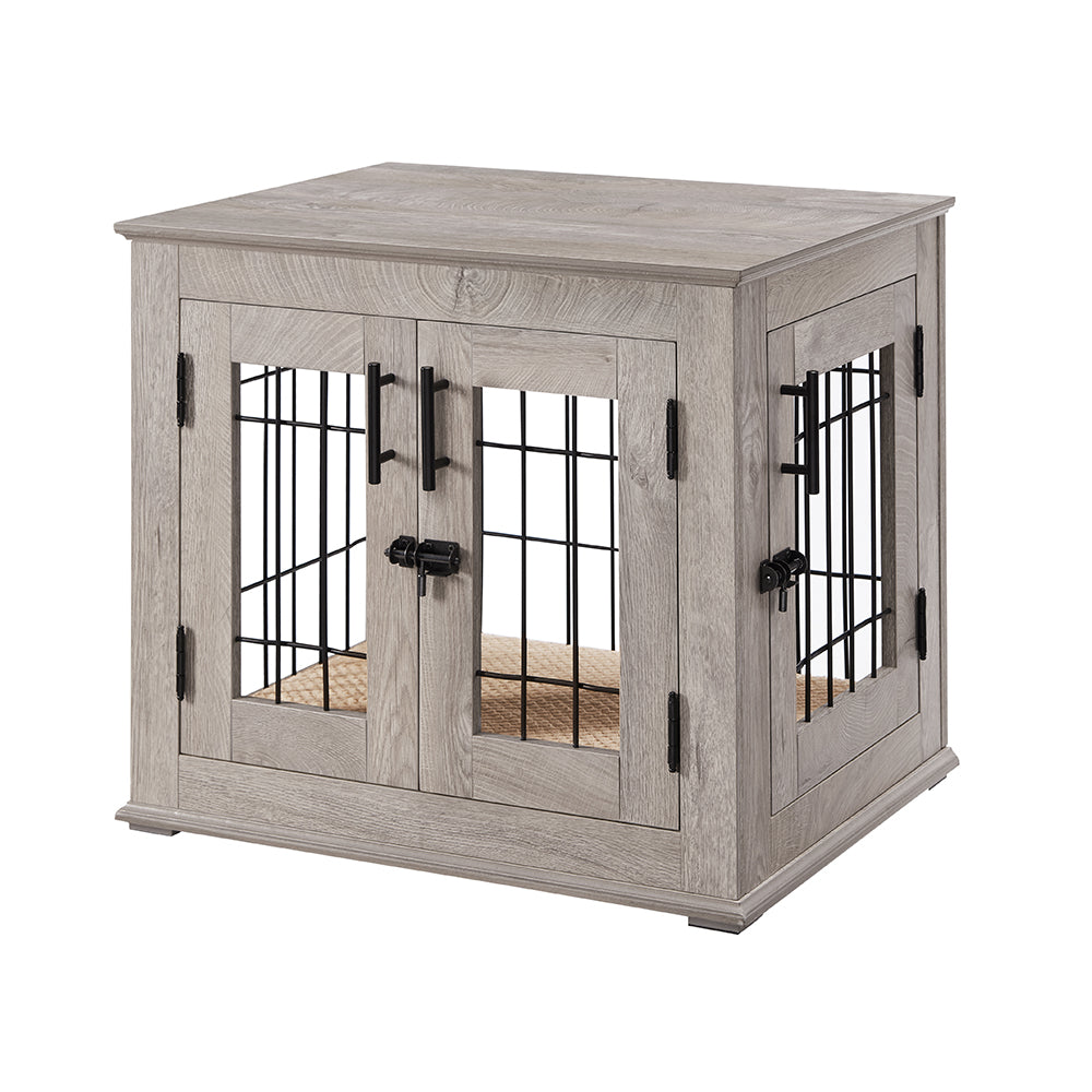 Unipaws Furniture Style Dog Crate End Table with Pet Bed， Small