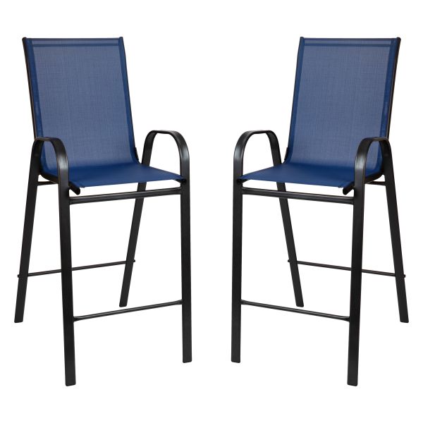 2 Pack Brazos Series Navy Outdoor Barstools with Flex Comfort Material and Metal Frame