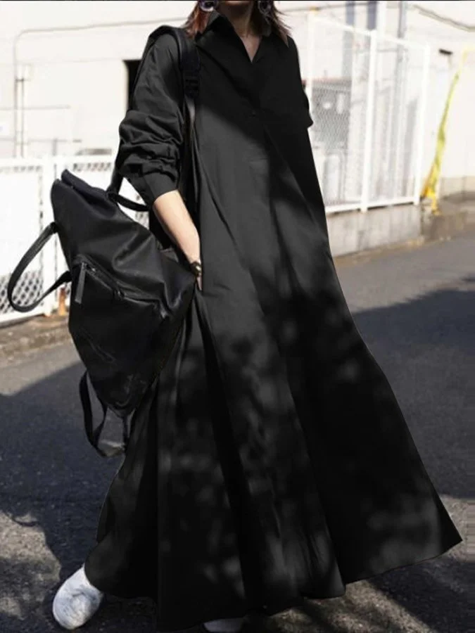 Women's Solid Color Shirt Long Sleeve Casual Dress