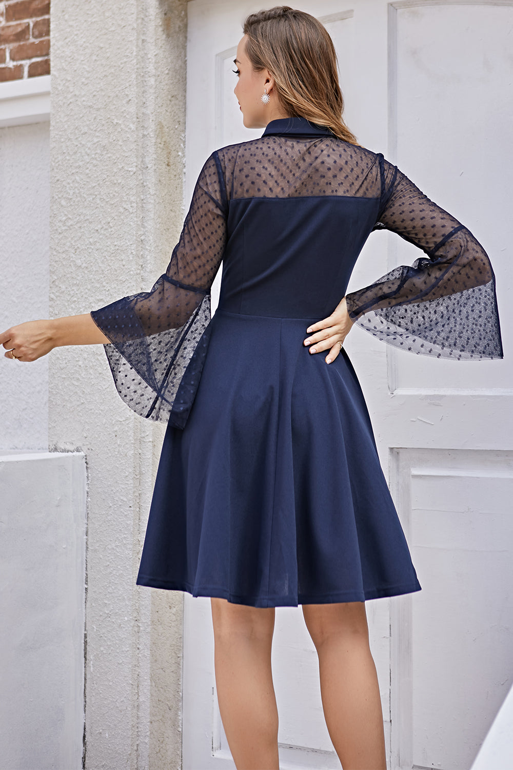 Navy Long Sleeves Vintage Dress