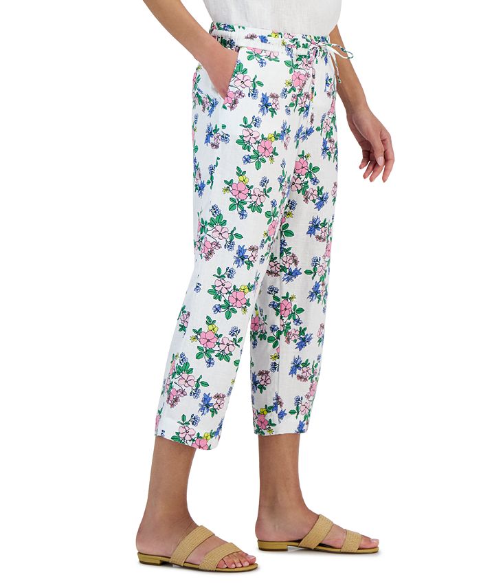 Petite Linen Floral-Print Cropped Pants， Created for Macy's