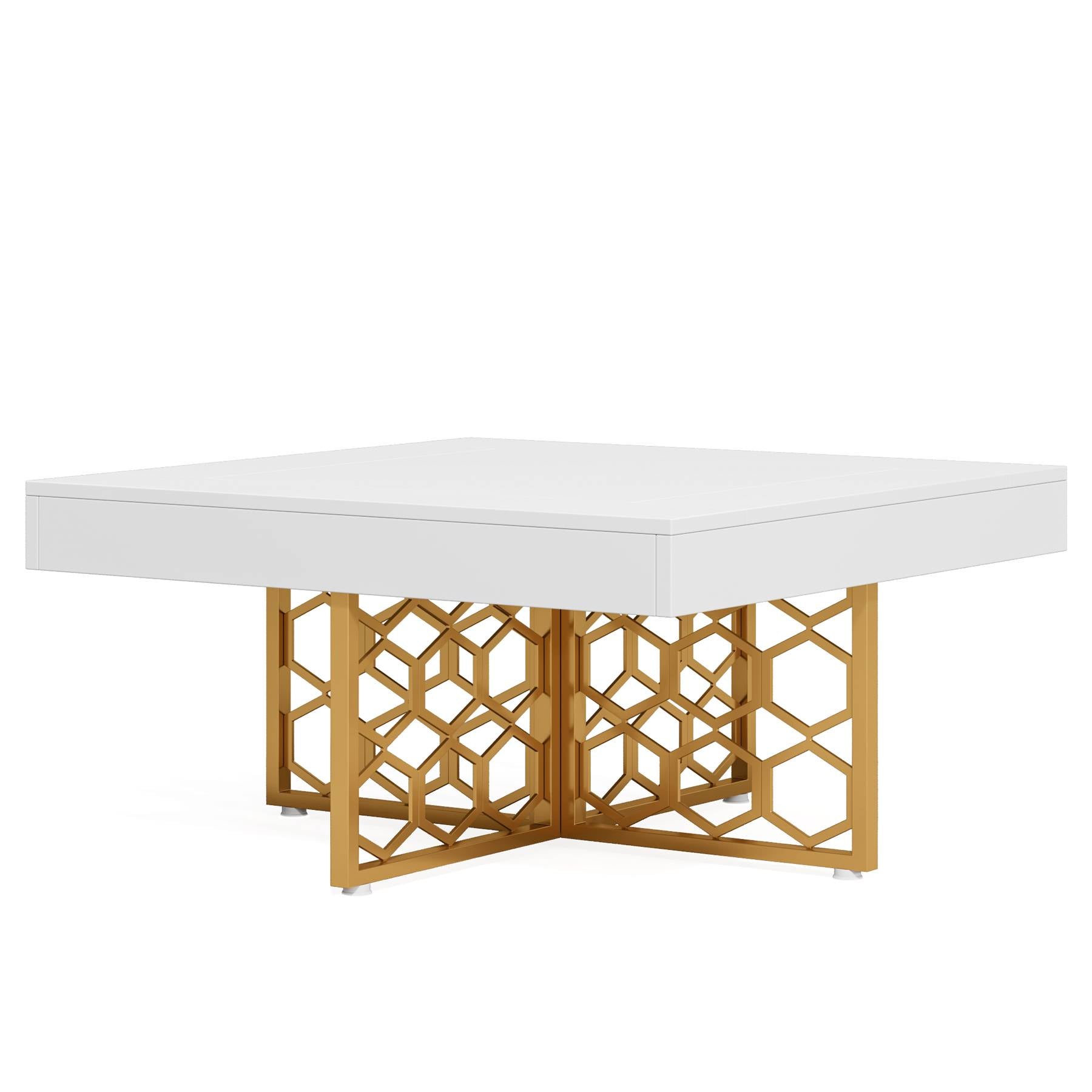 Modern Coffee Table, Square Cocktail Table with Metal Frame