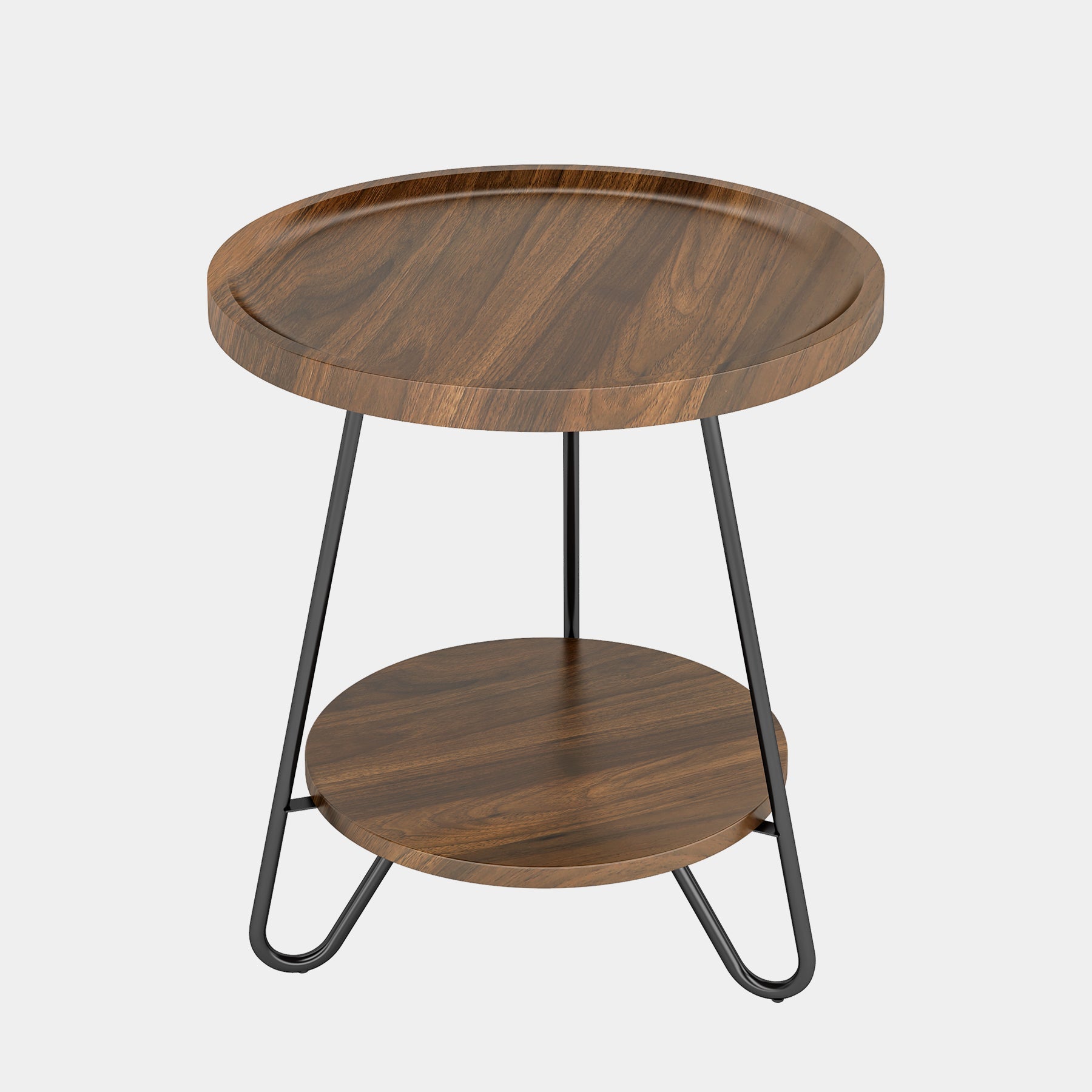 Round End Table, 2-Tier Side Table Accent Table with Metal Legs