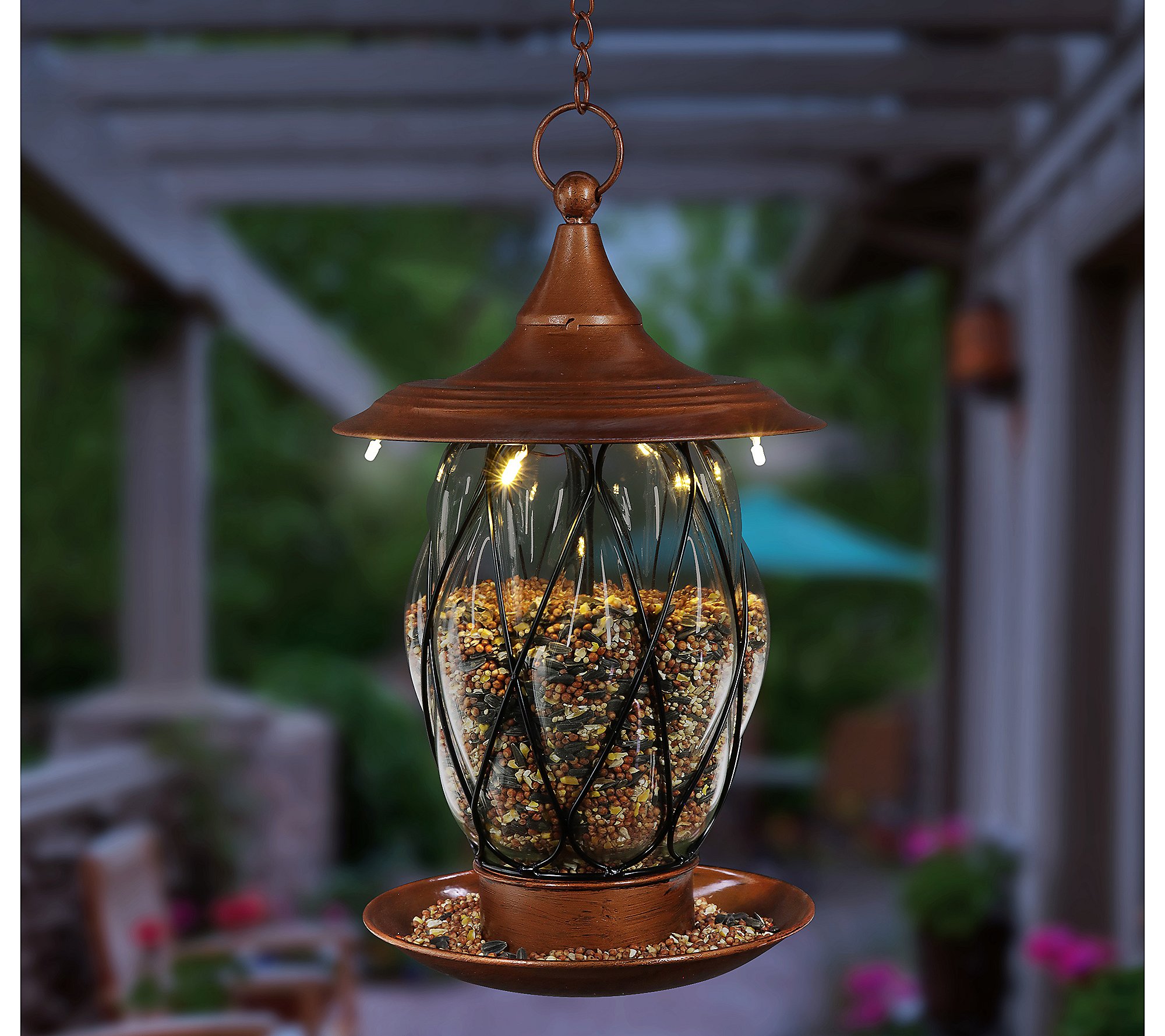 Exhart Solar Metal and Glass Bird Feeder