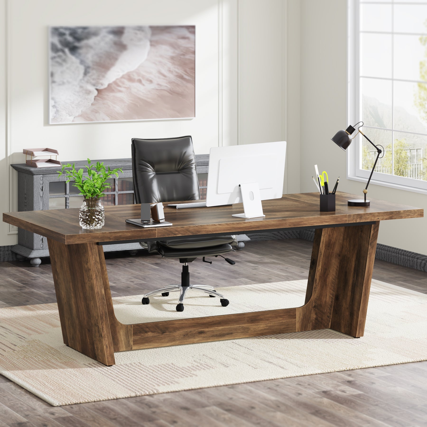 70.8-Inch Executive Desk, Wood Study Computer Desk Writing Table