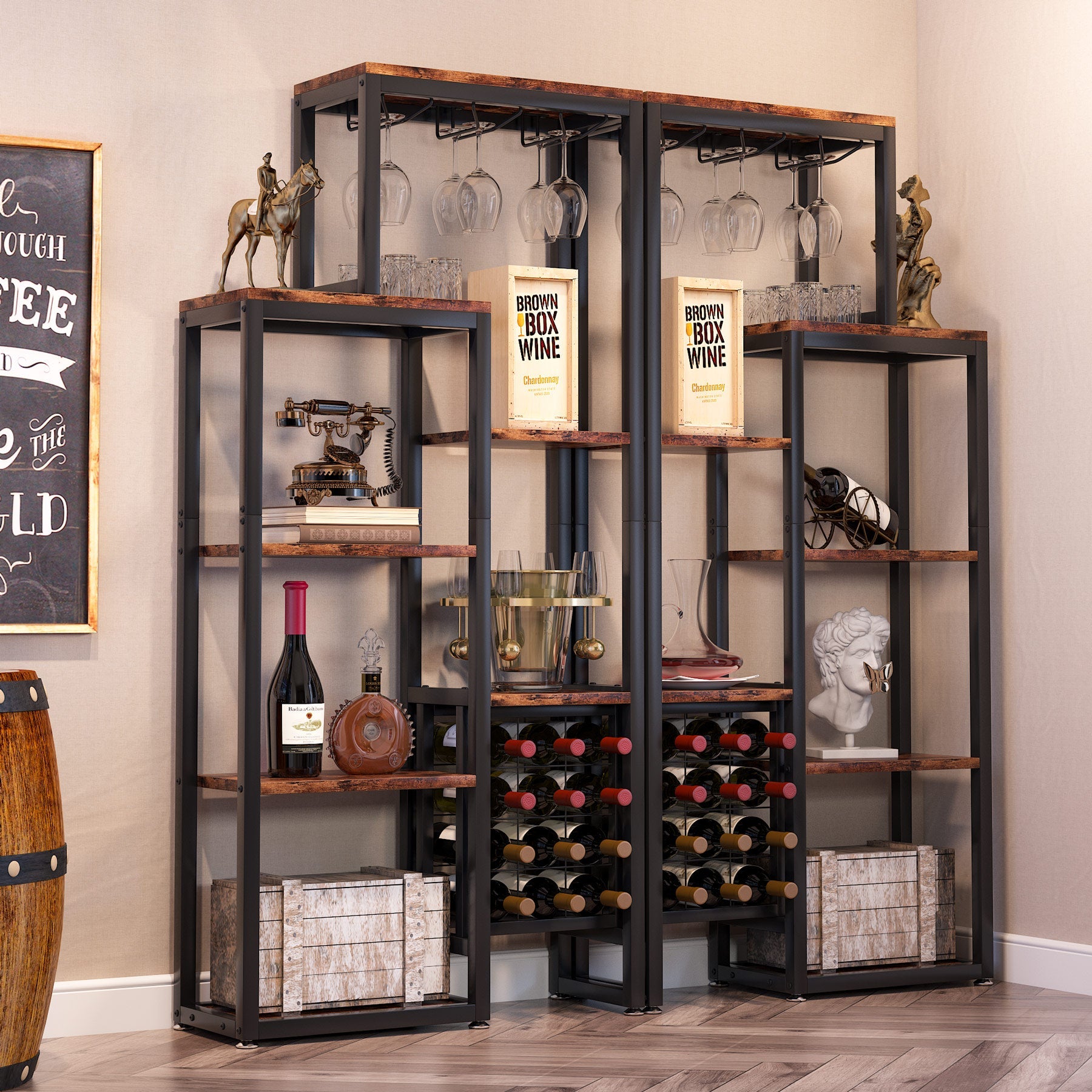 Industrial Wine Rack, 5-Tier Freestanding Wine Display Shelf