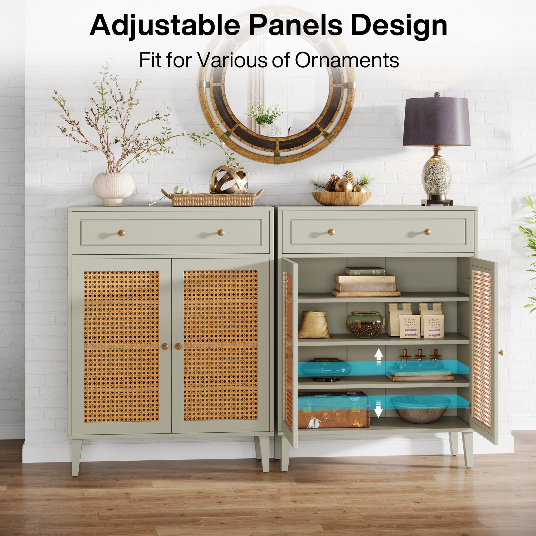 Wooden Storage Cabinet Sideboard with Adjustable Shelves and Drawer