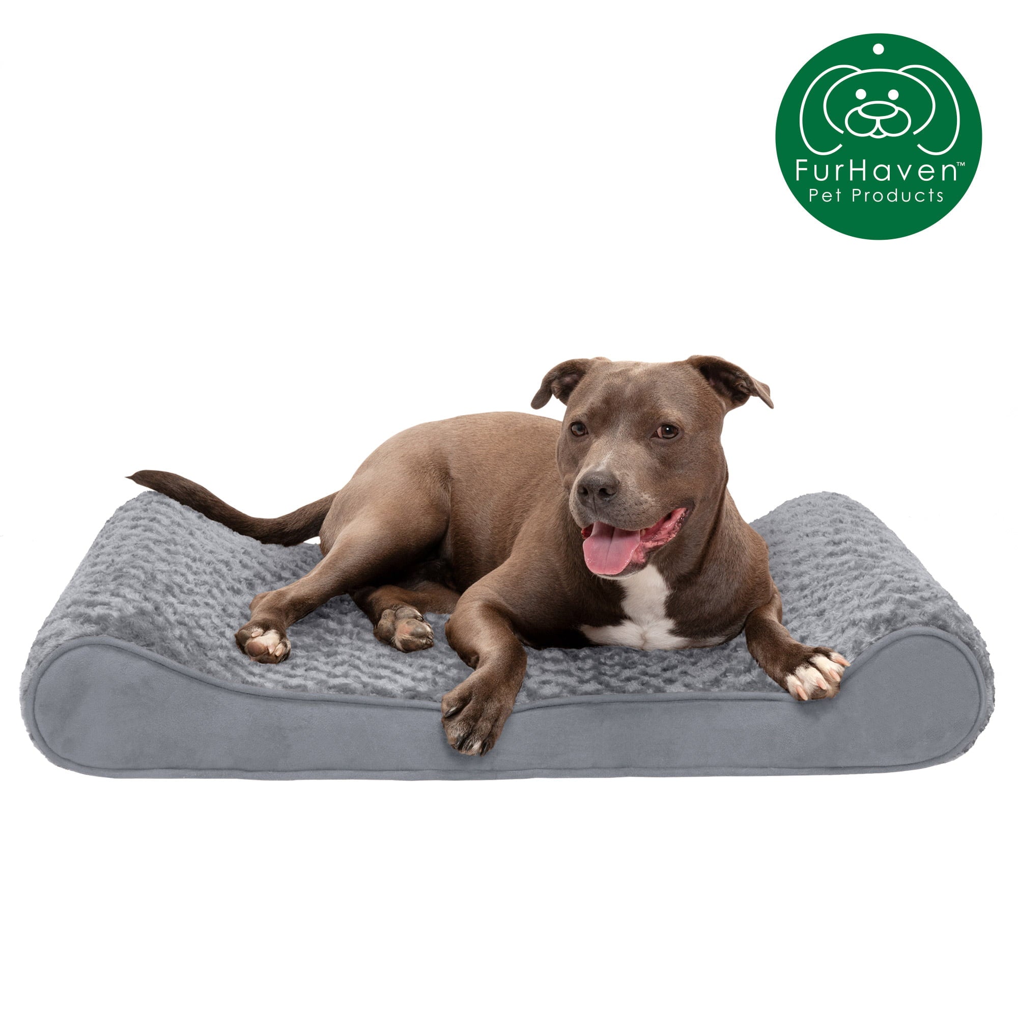 FurHaven Pet Dog Bed | Cooling Gel Memory Foam Orthopedic Ultra Plush Luxe Lounger Pet Bed for Dogs and Cats， Gray， Large