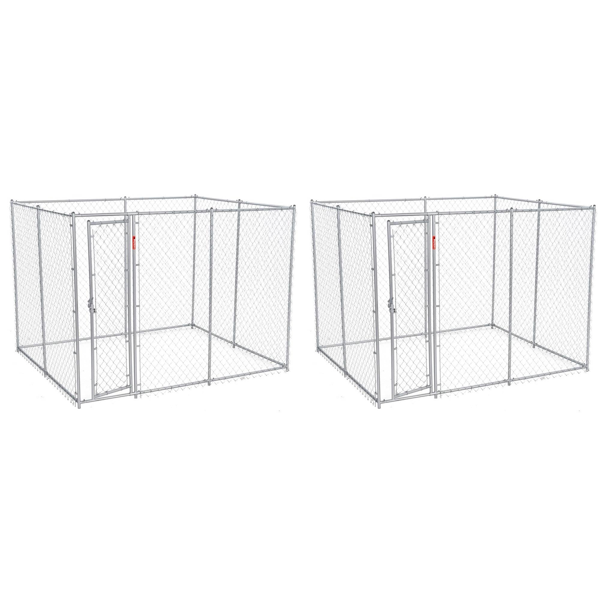 Lucky Dog Heavy Duty Outdoor Chain Link Dog Kennel， Silver， 10'L x 5'W x 6'H， 2 Pack