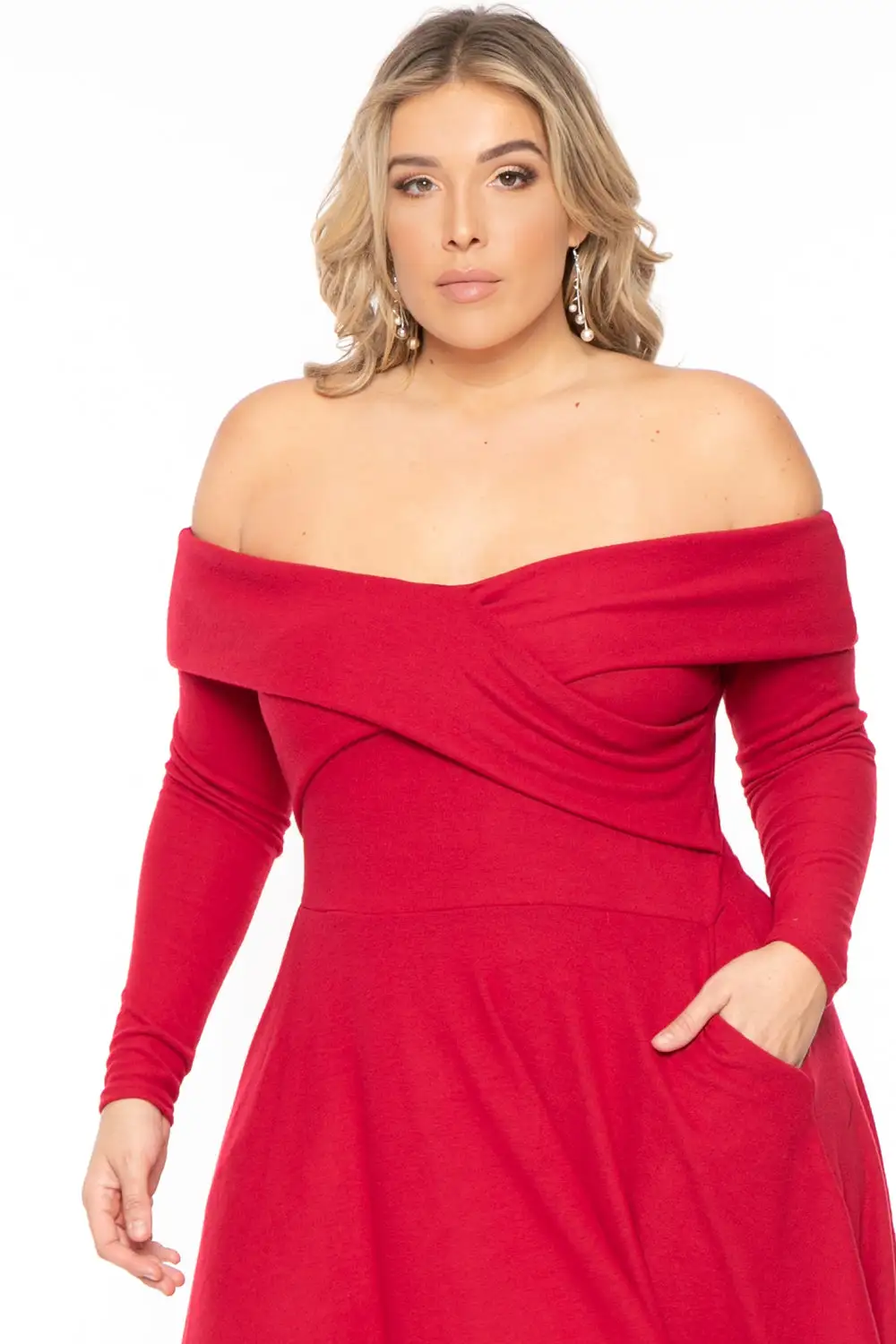 Plus Size Annabell Sweater Flare Dress - Red