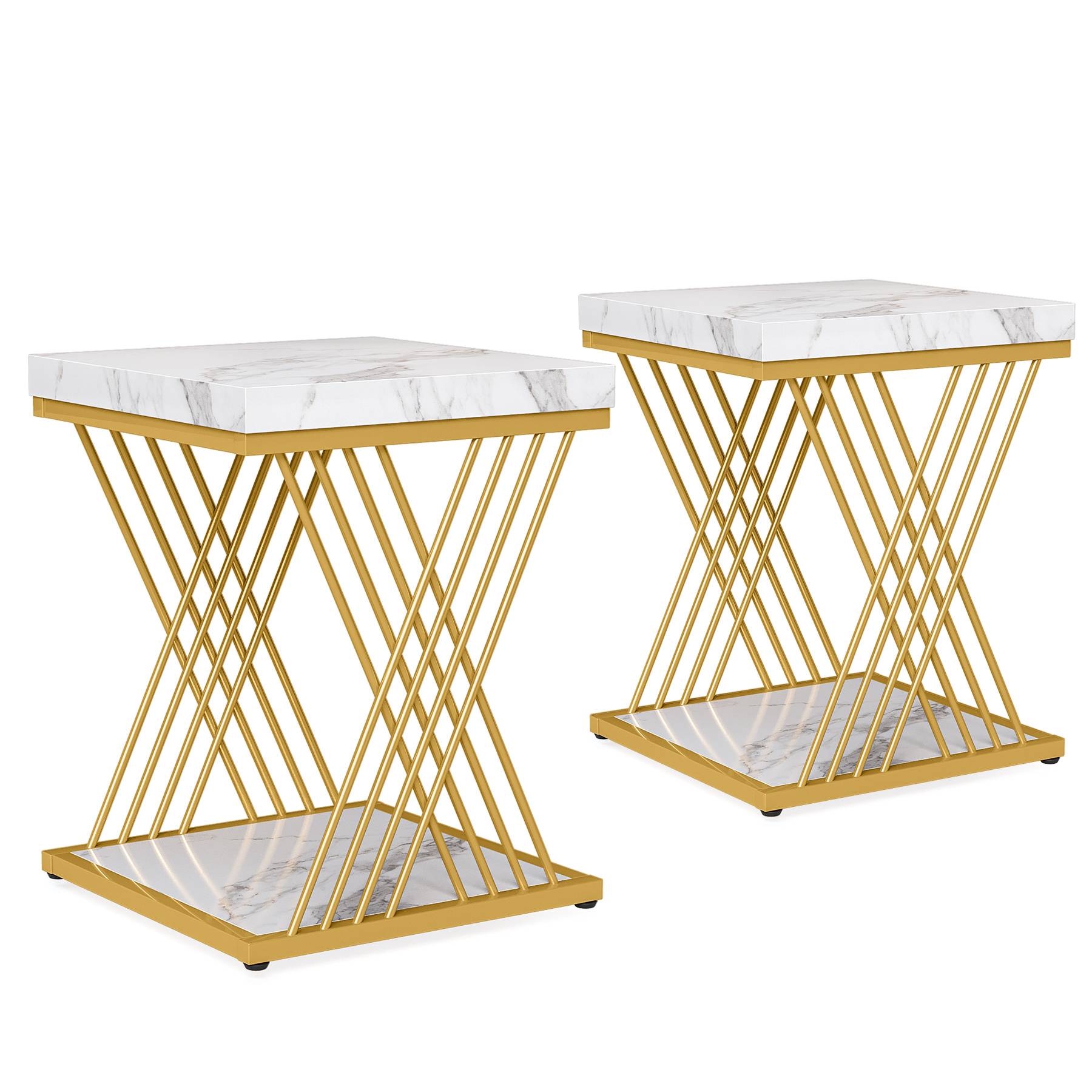 Square End Table, 2-Tier Side Table Modern Bedside Table