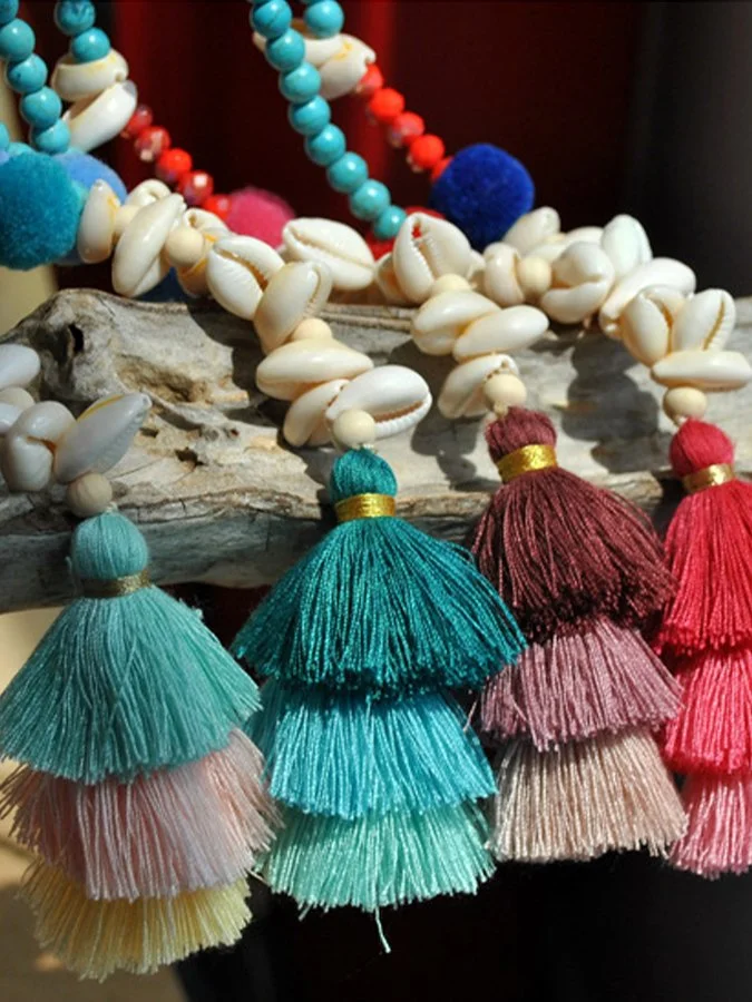 Women's Boho Shell Beaded Tassel Necklace