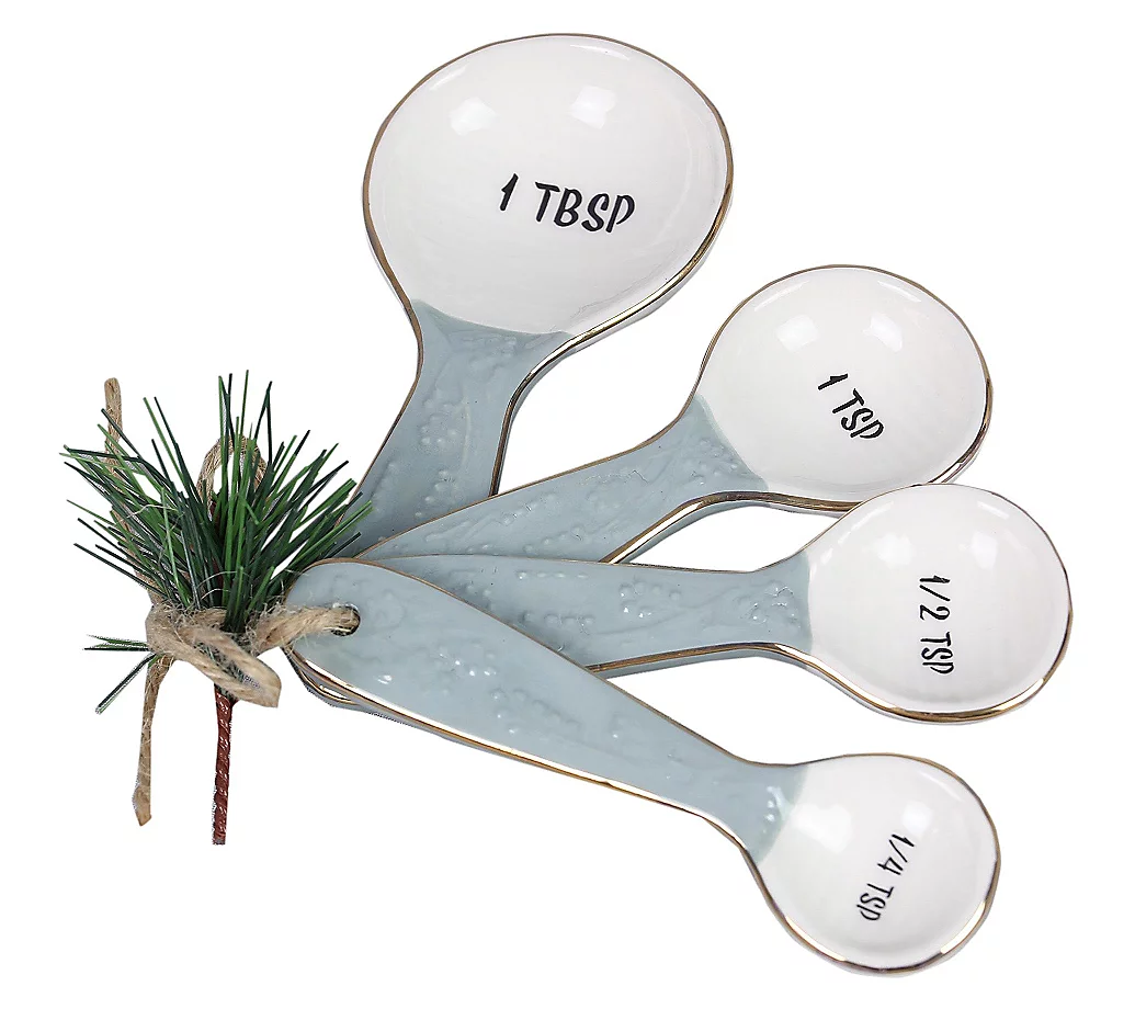 Young's Inc. 4-Piece Ceramic White Winter Measuring Spoons Set