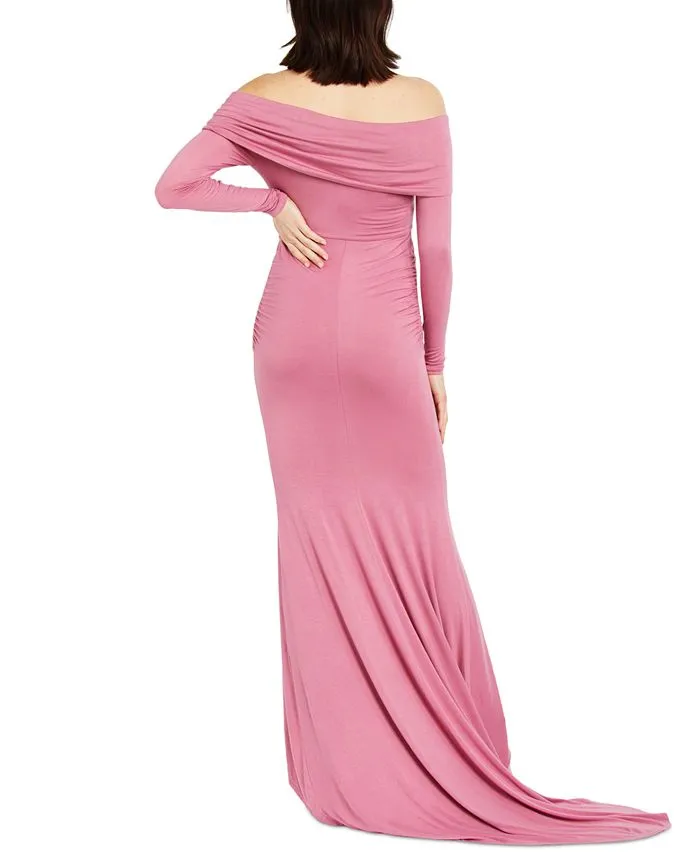 Off-The-Shoulder Long Sleeve Maternity Maxi Gown