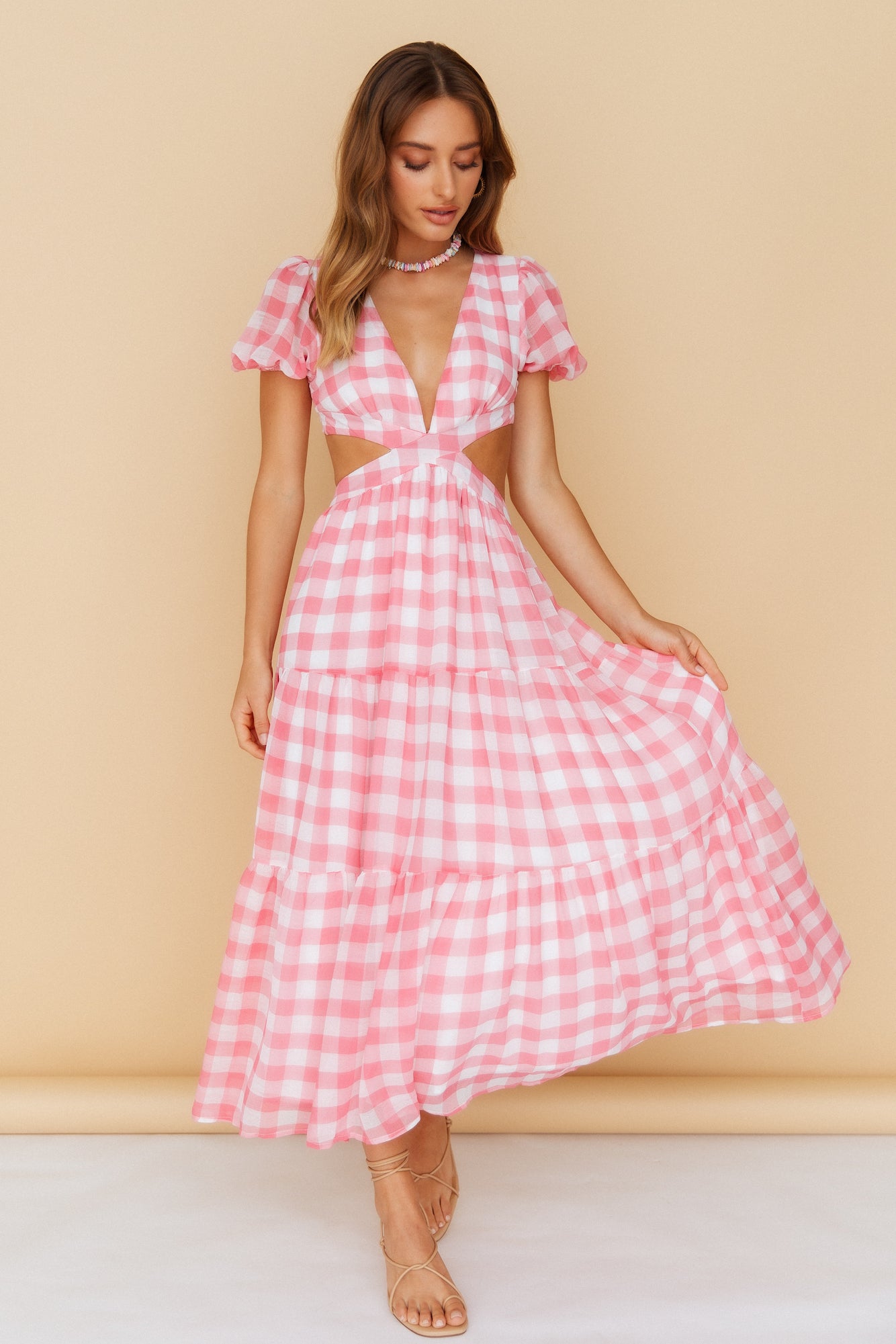 Gingham Fantasy Maxi Dress Pink