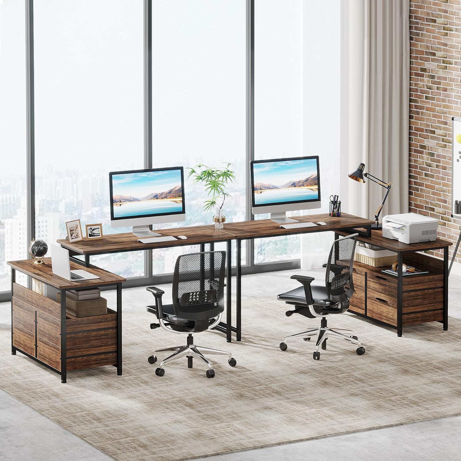 Reversible L-Shaped Desk, Corner Computer Desk with Drawers &  Shelves