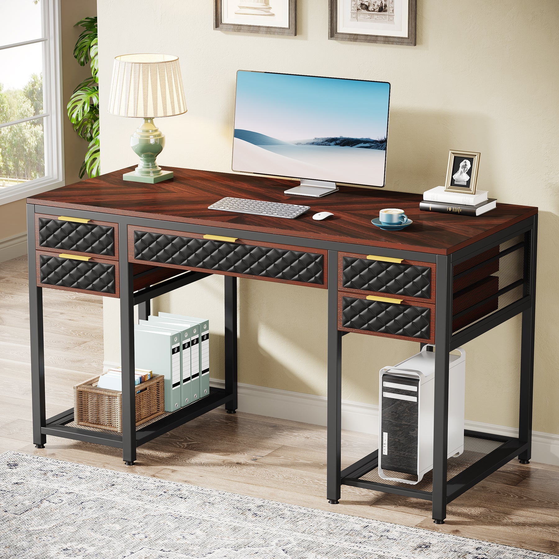 Computer Desk with 5 Drawers, 47