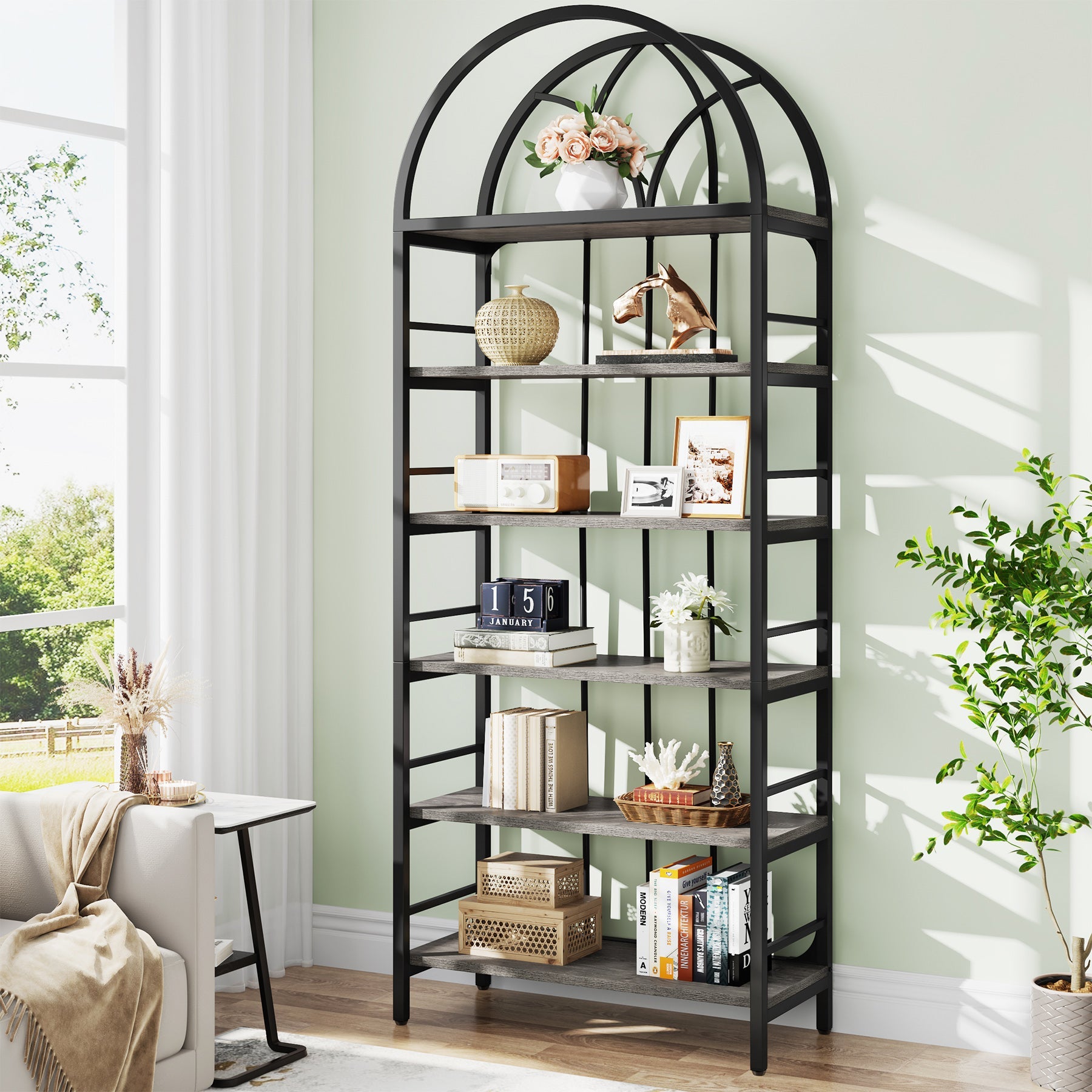 6-Tier Arched Bookshelf, 78.7