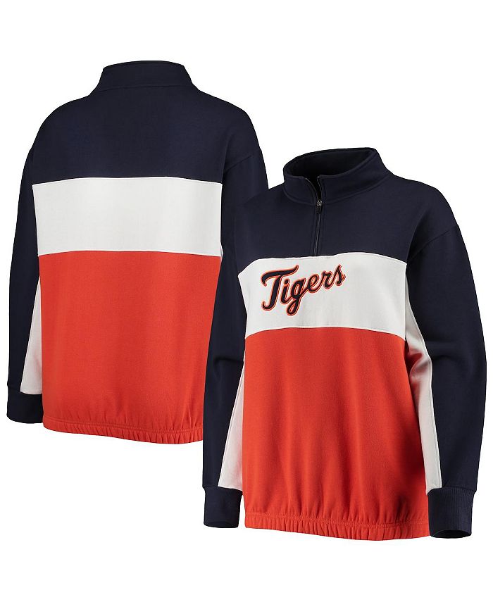 Women's Navy, Orange Detroit Tigers Plus Size Colorblock Quarter-Zip Sweatshirt