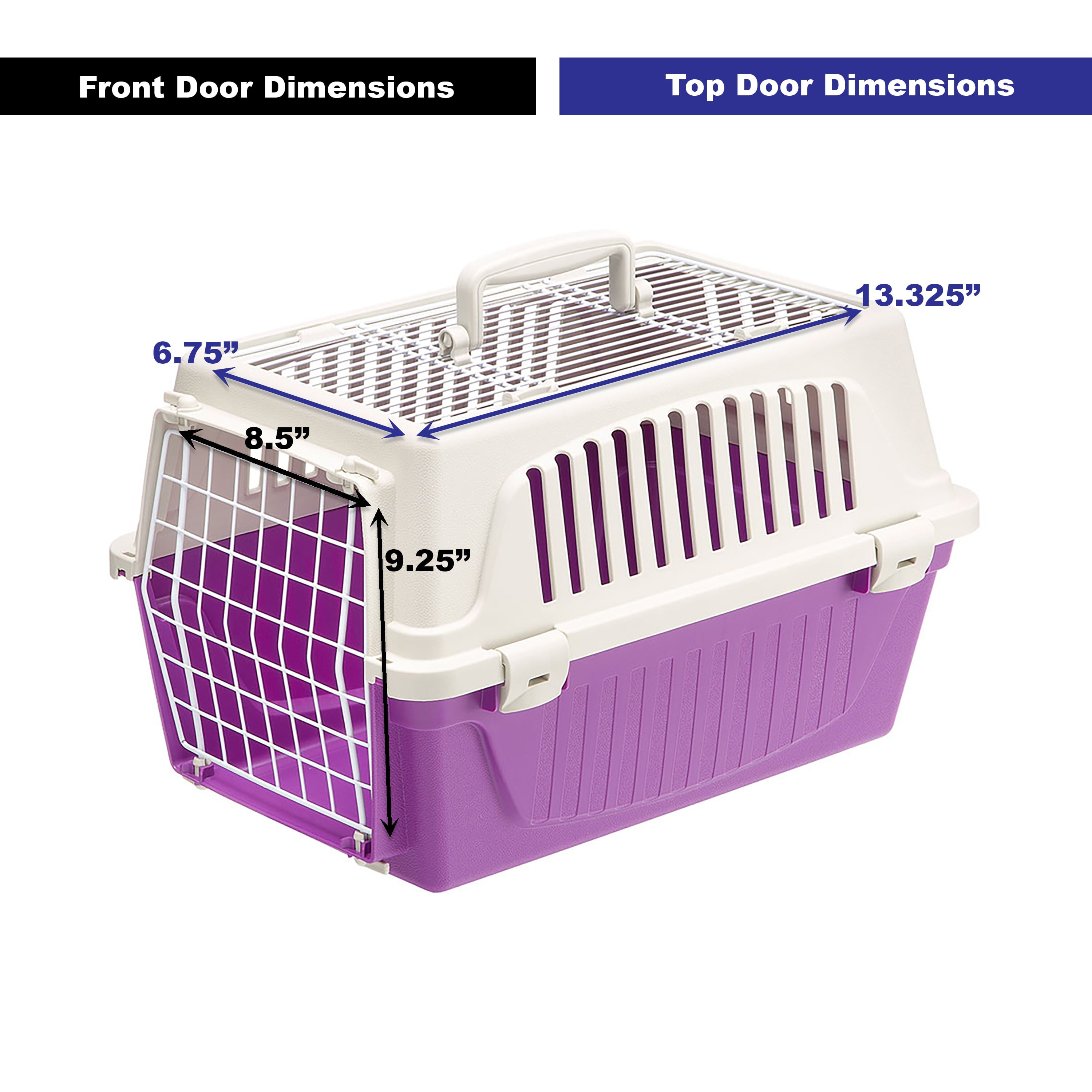 ATLAS Two Door Top Load Plastic Kennel and Pet Carrier， Purple 19-Inch