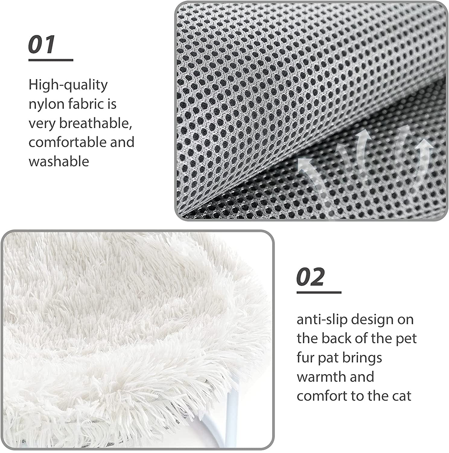 Cat Bed， Kenyone Elevated Pet Breathable Washable Hammock Bed for Cat Small Medium Dog with Plush Mat and Cat Toy Stuff Fur Ball Pet Supply for Kitty and Puppy Indoors and Outdoors (Gray)